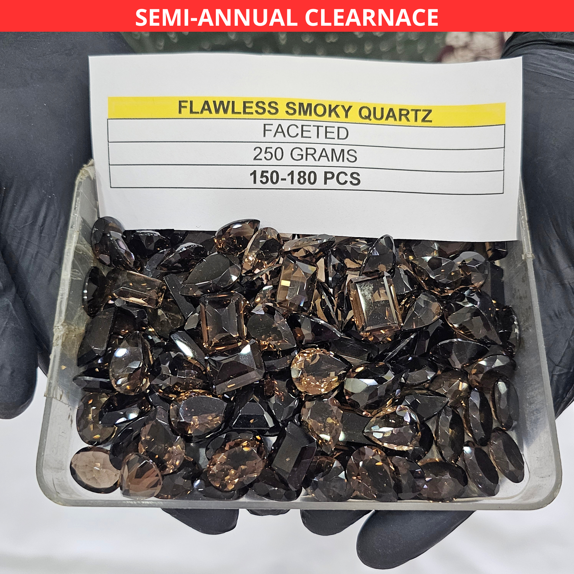 250 Grams of Flawless Smoky Quartz Facets | 12–18mm | 150–180 Pcs | Mixed Shapes
