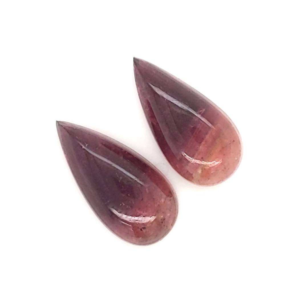 1 Pair Of Natural Watermelon Tourmaline Slice | Size:19x9mm | With Certificate - The LabradoriteKing