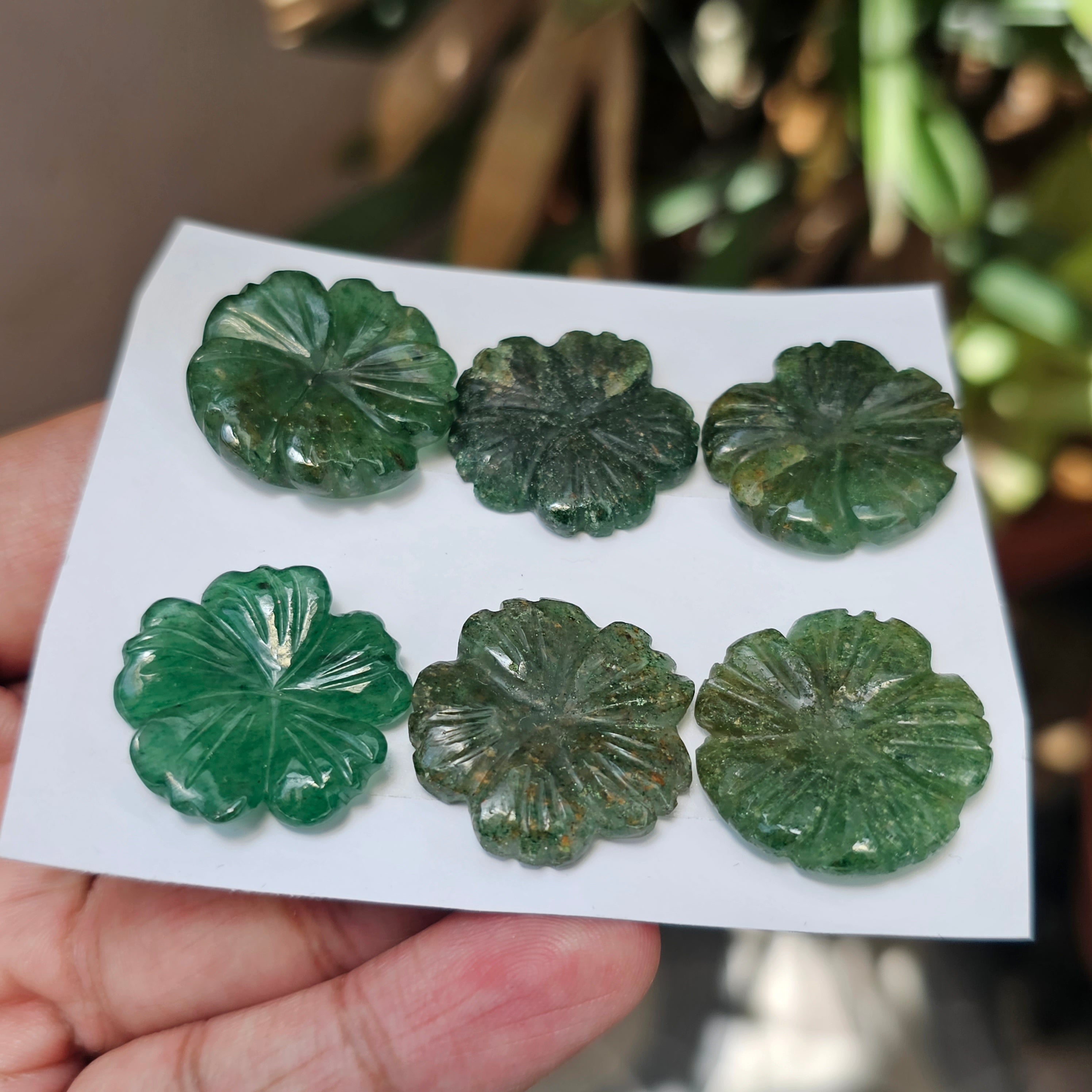 1 Card of Natural Green Aventurine Carved Flower Gemstone Size: 22mm to 26mm - The LabradoriteKing