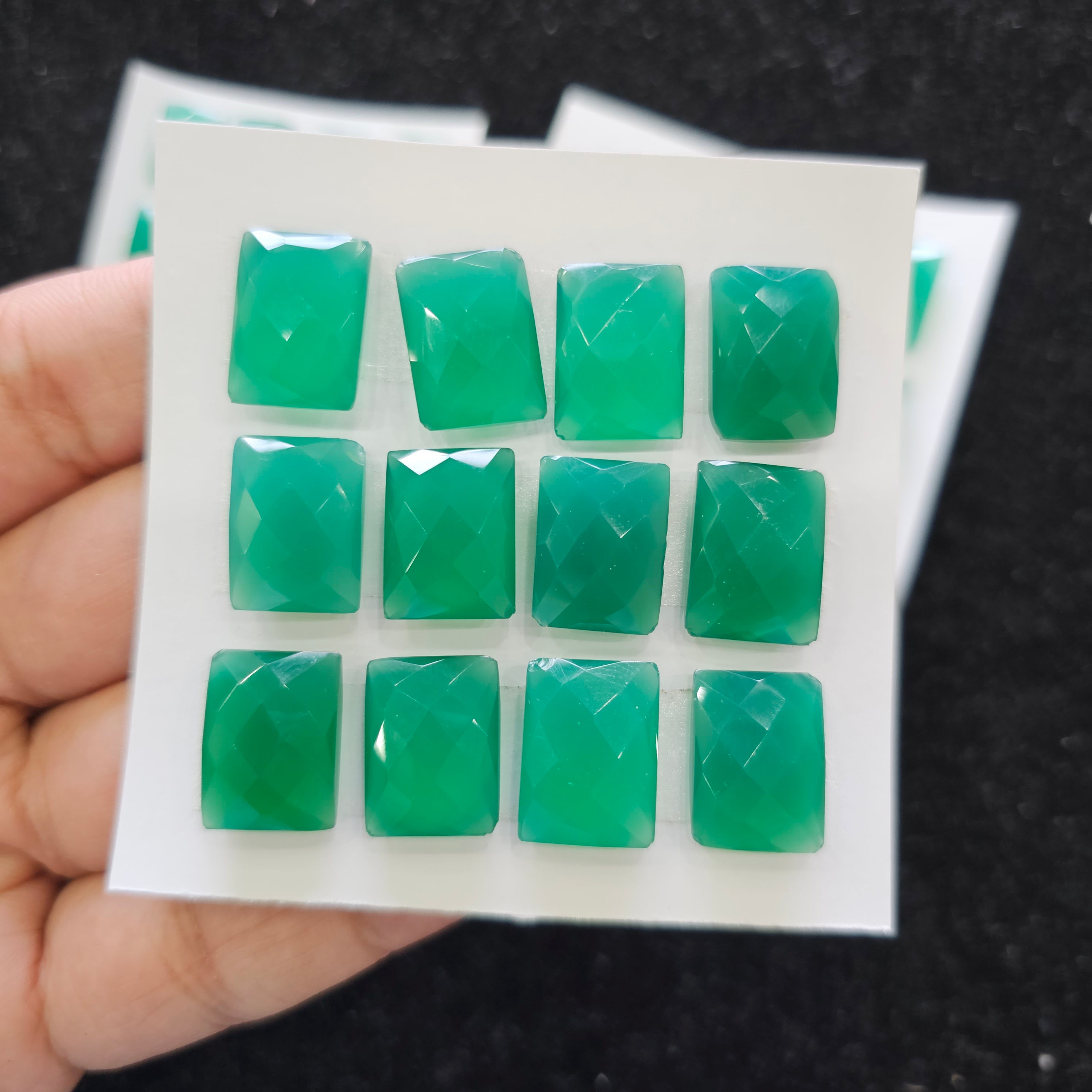 1 Card Natural Green Onyx Rosecut Gemstones  | Rectangle Shape, 14-16mm Size, - The LabradoriteKing
