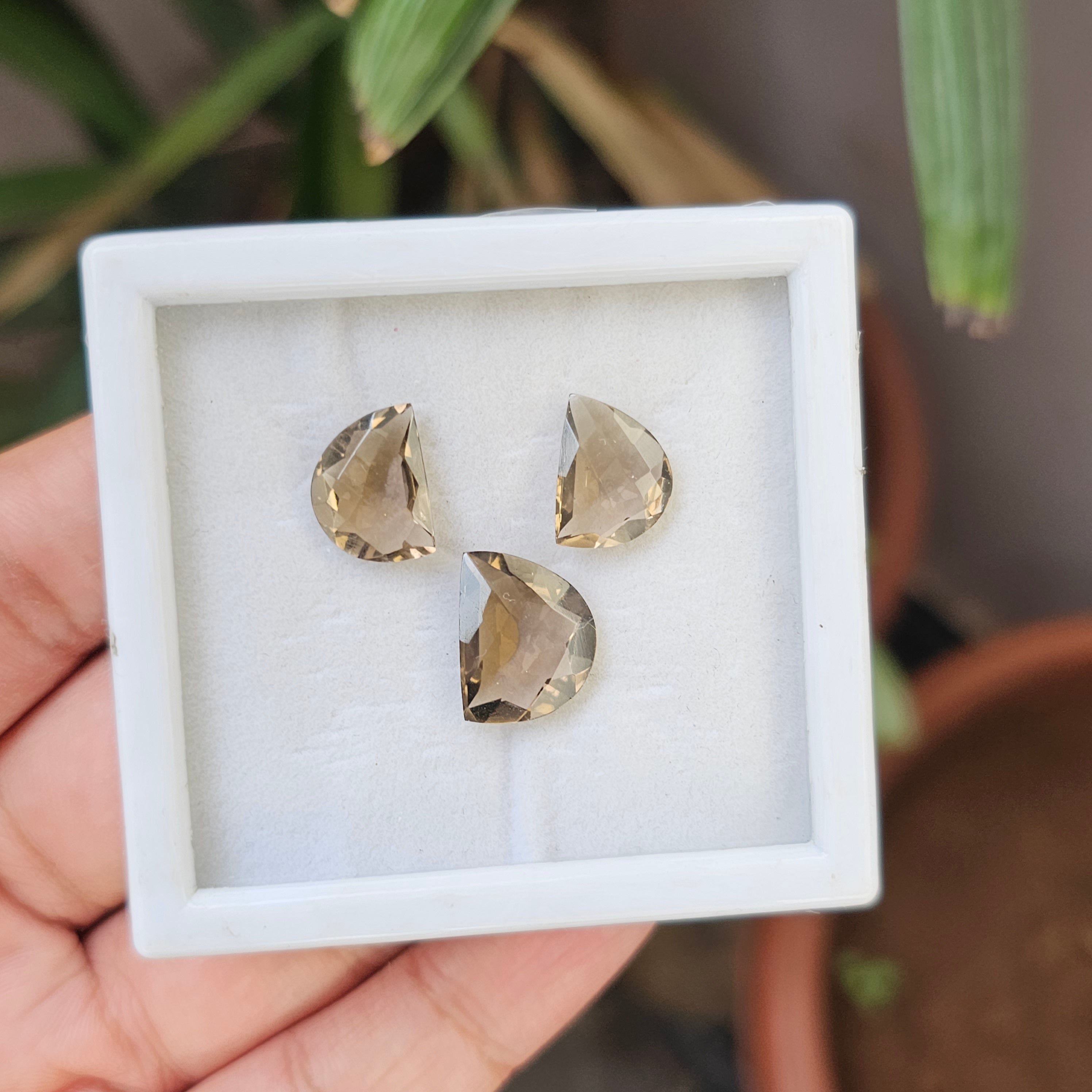 3 Pcs Natural Smoky Quartz Set Fancy Shape:14-13mm - The LabradoriteKing