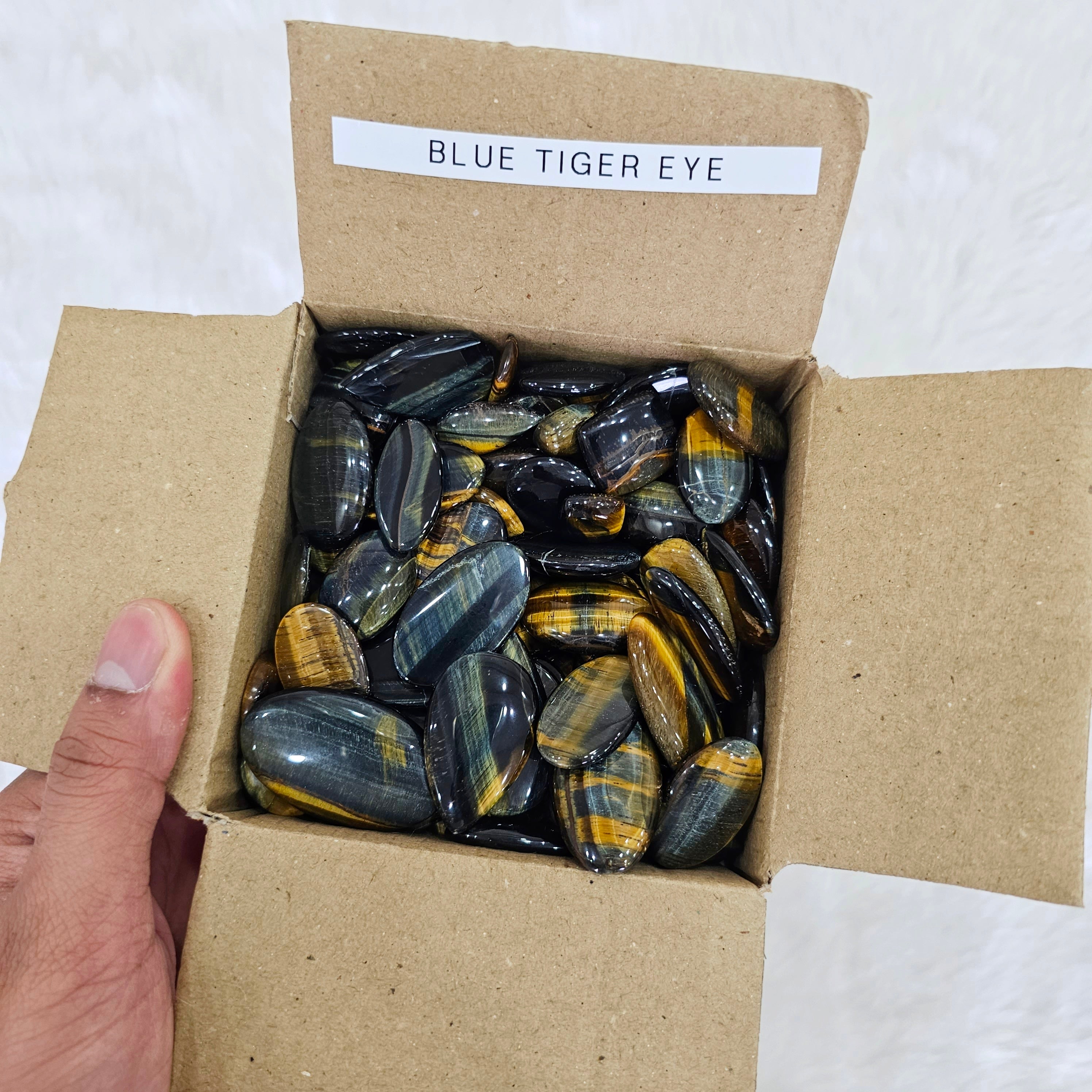 50 Pcs of Blue Tiger Cabochons | 20-50mm | Rare South African - The LabradoriteKing