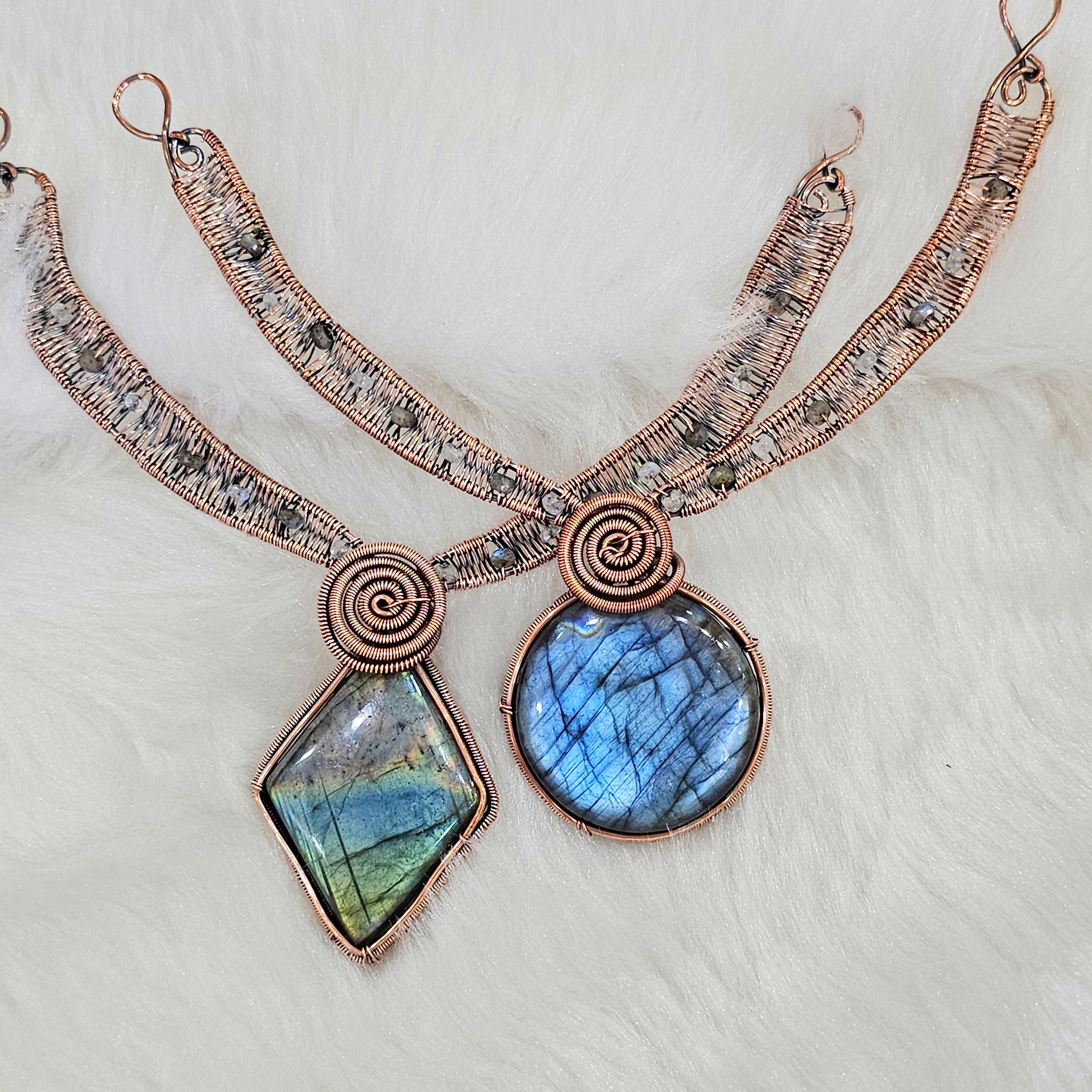 2 Pcs of Labradorite Wirewrapped Necklace | 6 Inches - The LabradoriteKing