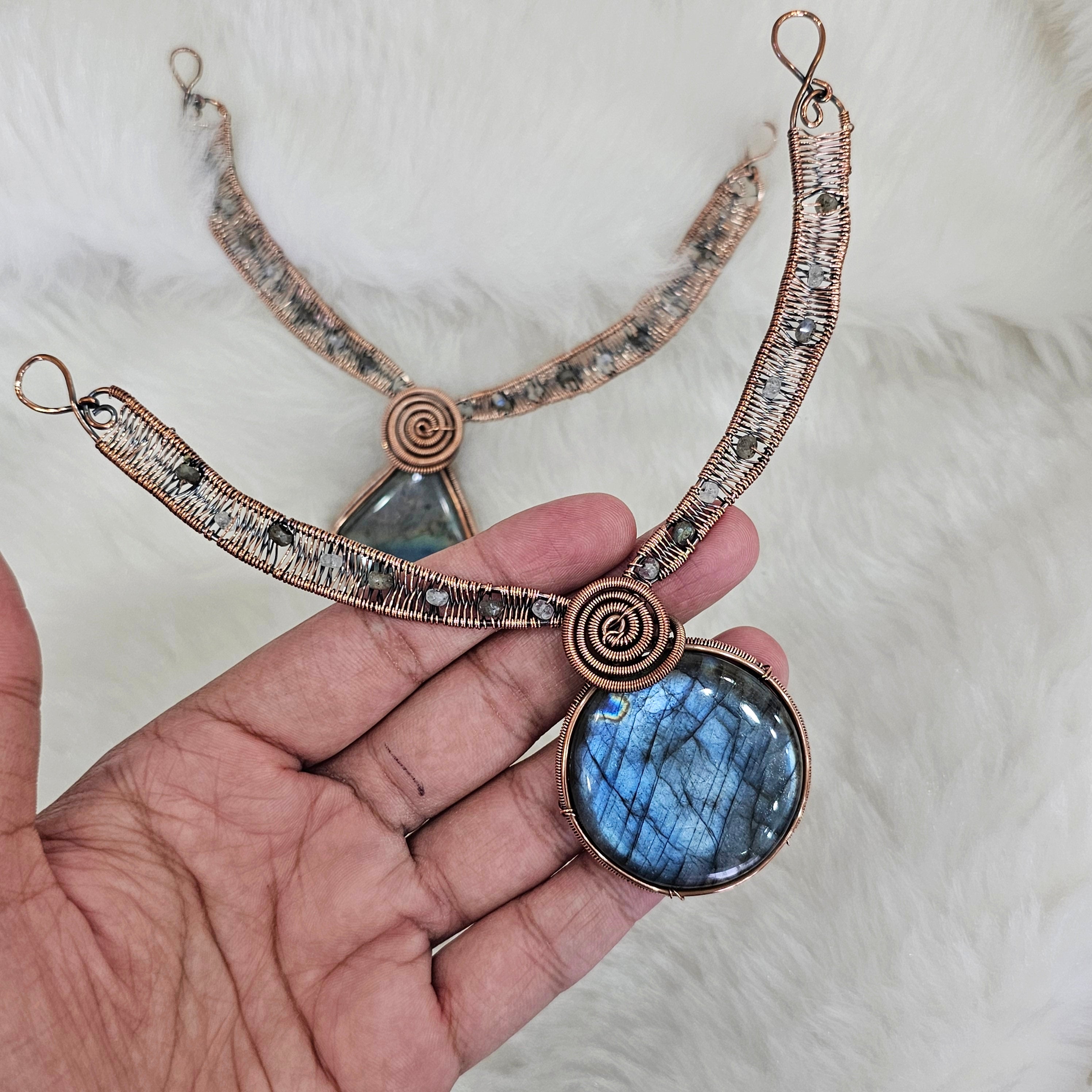 2 Pcs of Labradorite Wirewrapped Necklace | 6 Inches - The LabradoriteKing