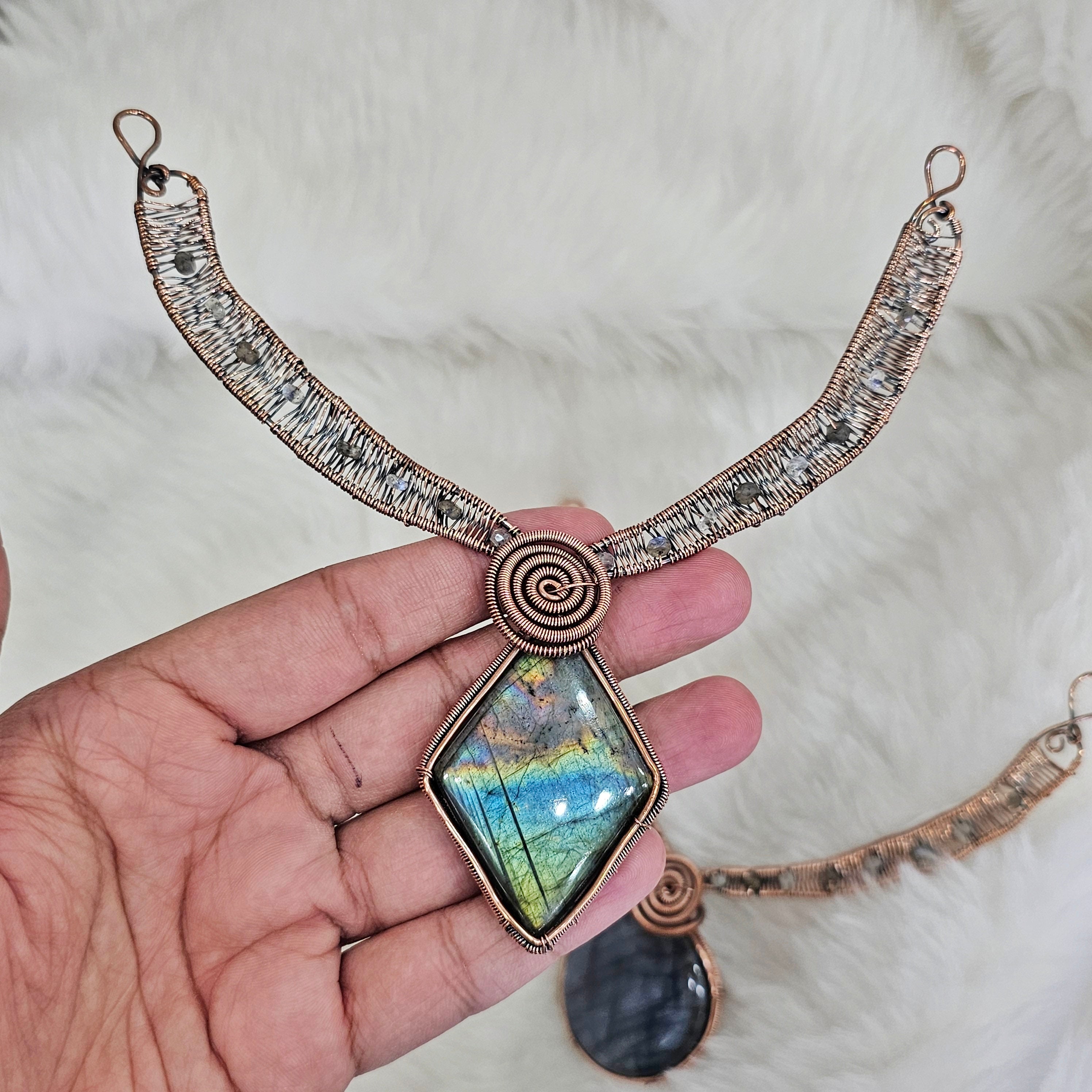 2 Pcs of Labradorite Wirewrapped Necklace | 6 Inches - The LabradoriteKing