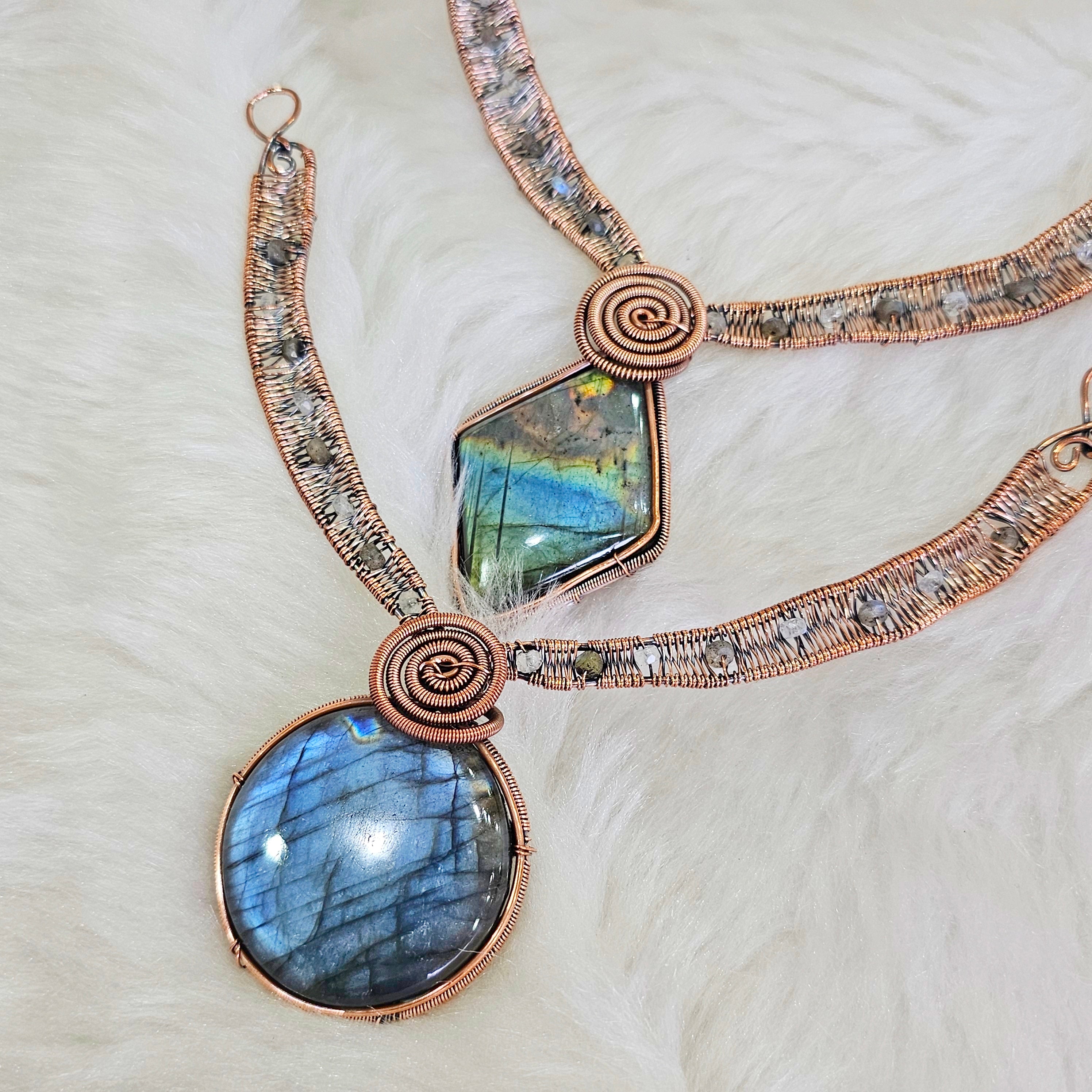 2 Pcs of Labradorite Wirewrapped Necklace | 6 Inches - The LabradoriteKing