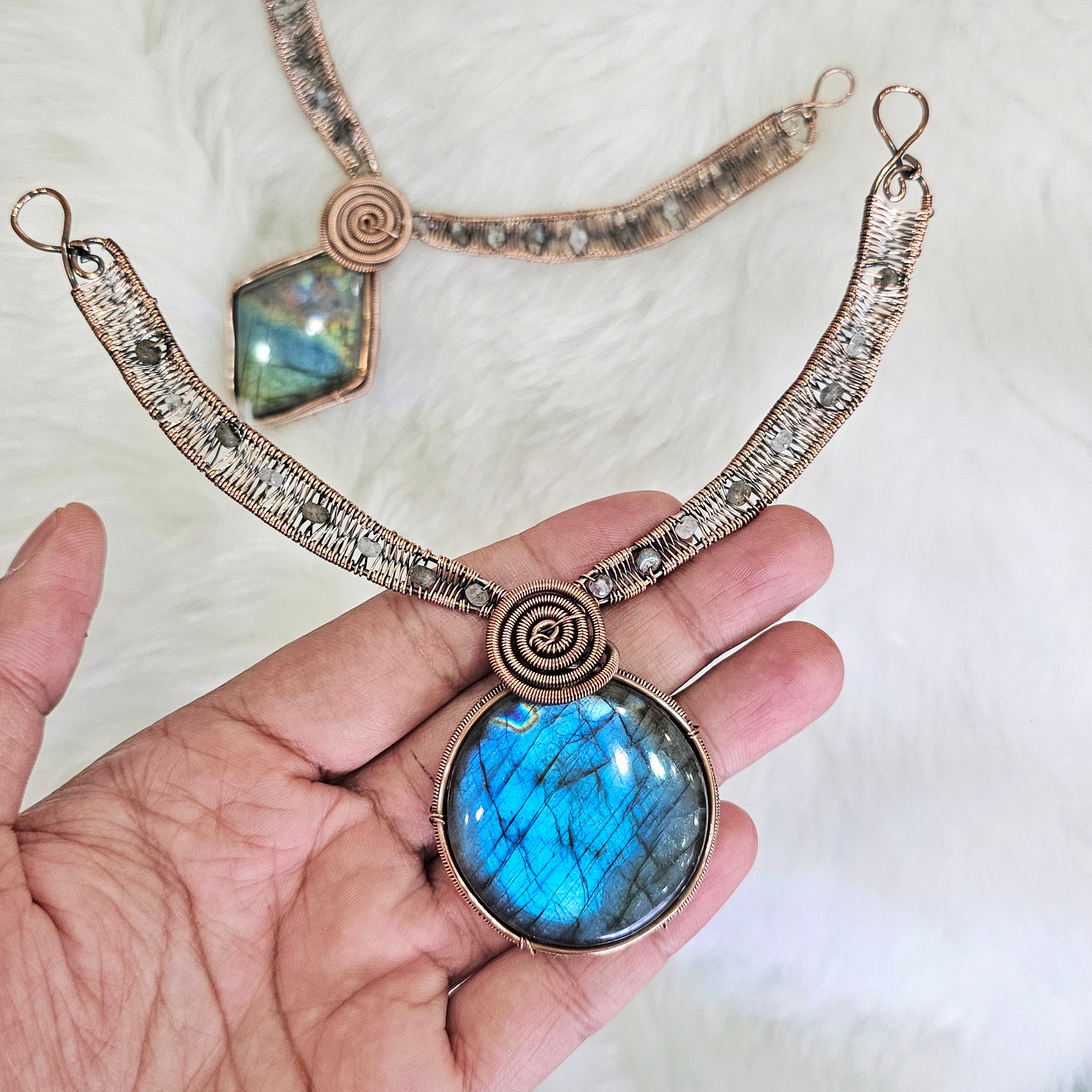 2 Pcs of Labradorite Wirewrapped Necklace | 6 Inches - The LabradoriteKing