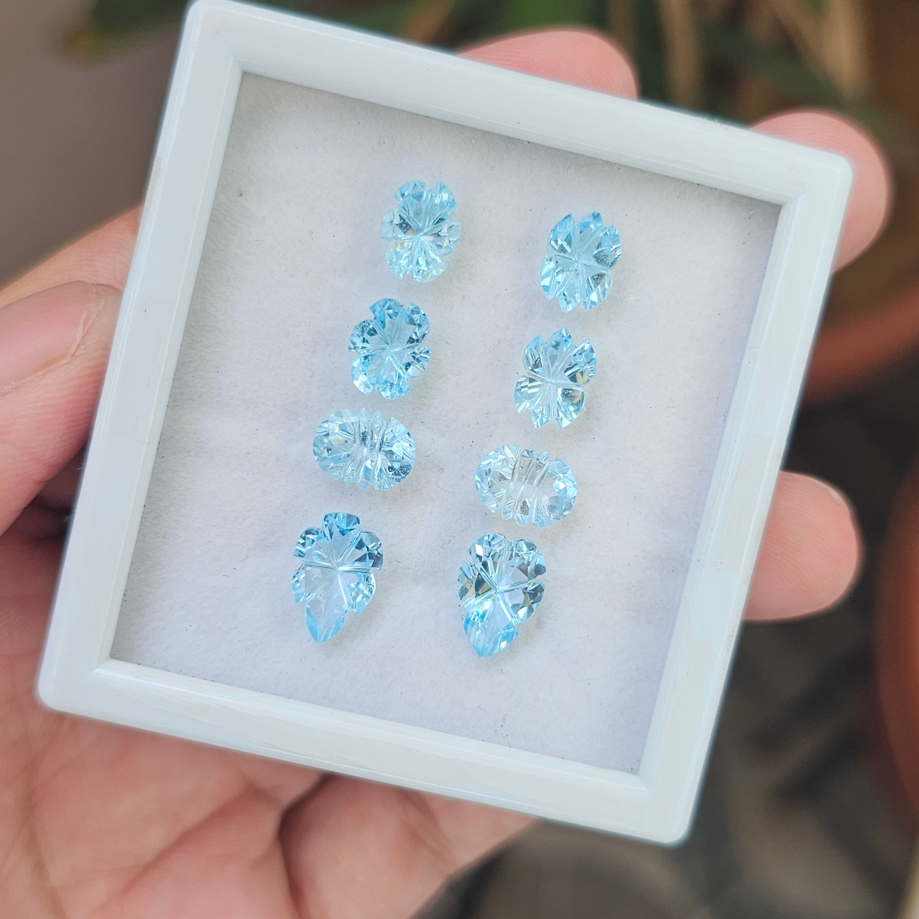 8 Pcs Natural Blue Topaz Carved Gemstone Earring Set Mix Shape: | Size: 9-11mm - The LabradoriteKing