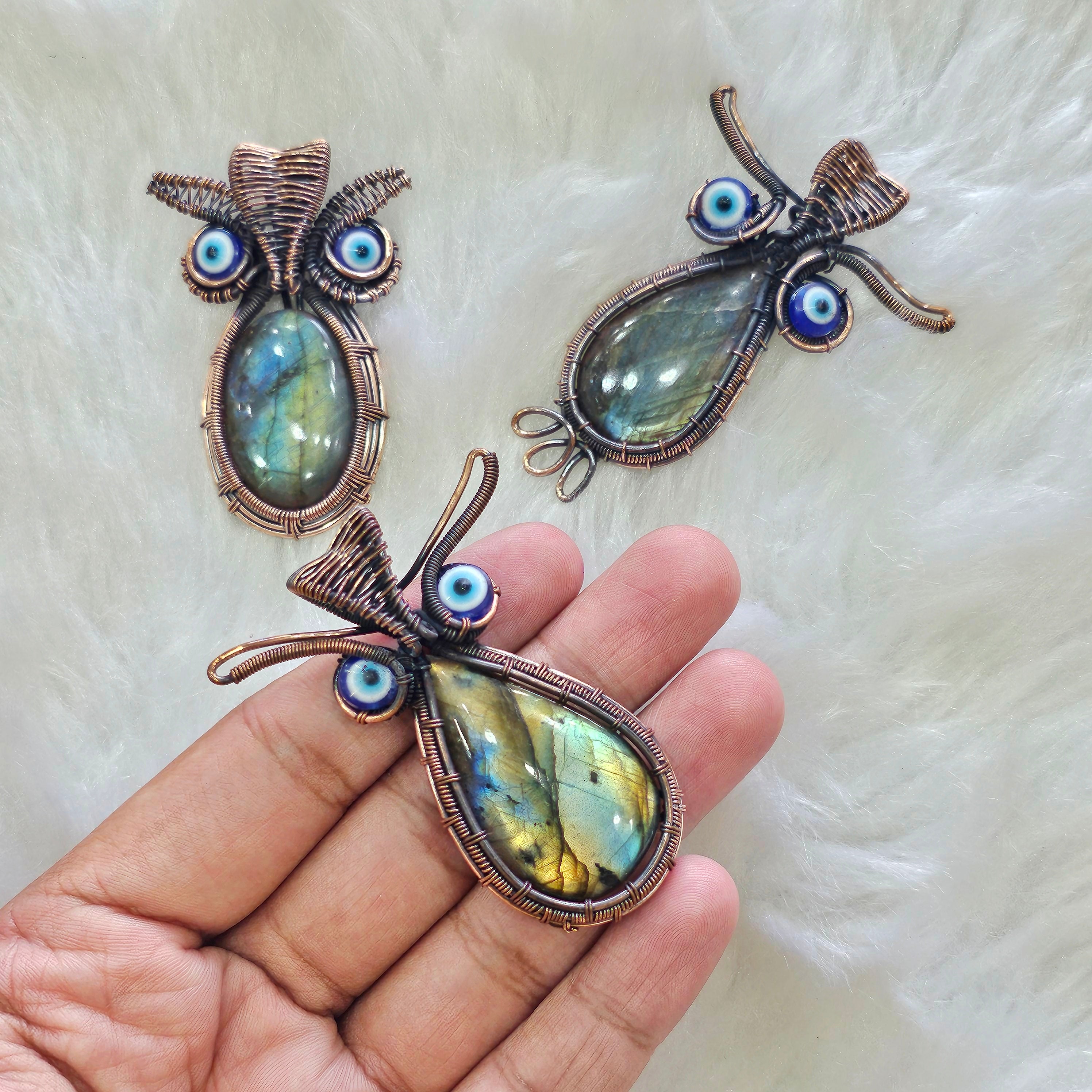 5 Units of Labradorite Owl wirewrapped handmade Pendant - The LabradoriteKing