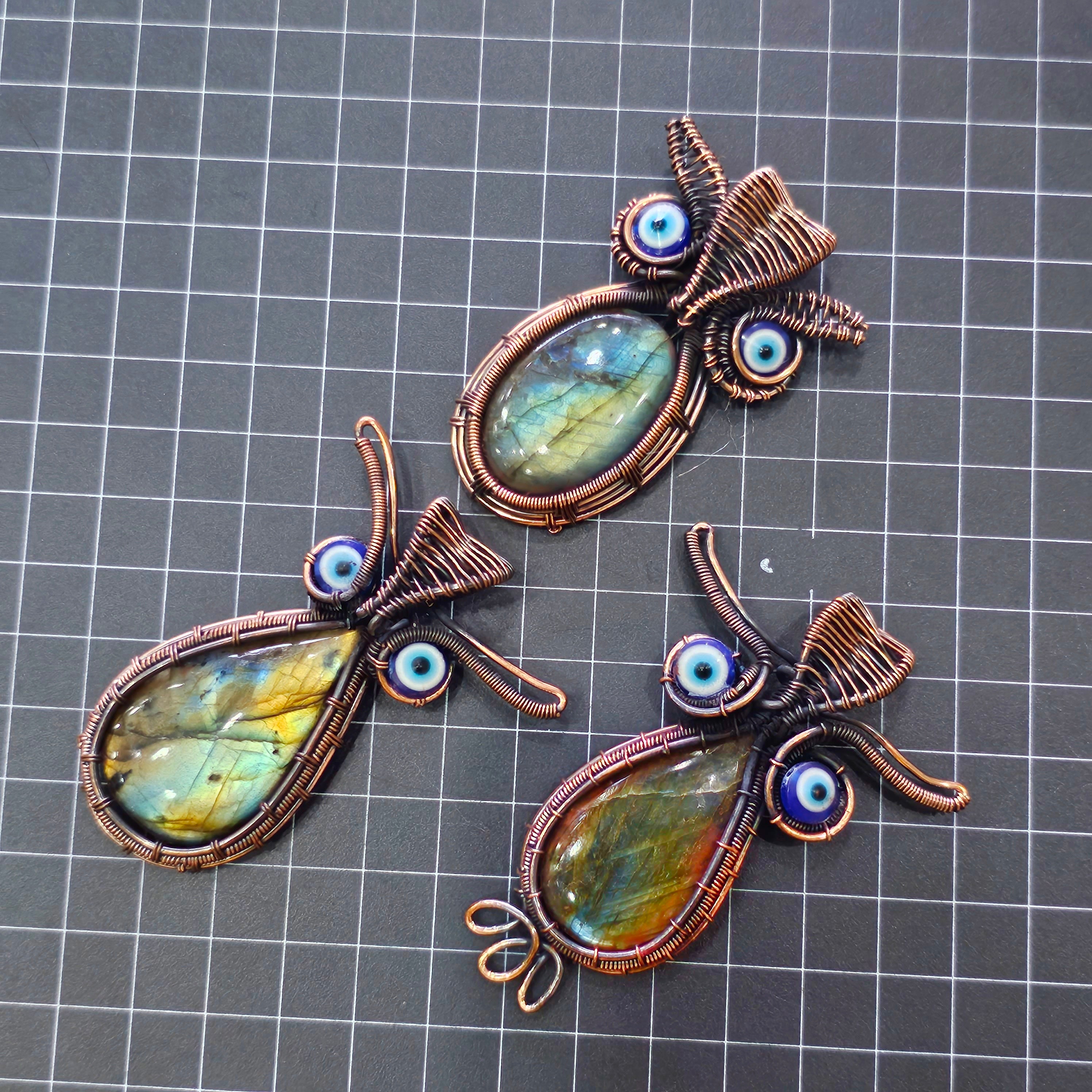 5 Units of Labradorite Owl wirewrapped handmade Pendant - The LabradoriteKing