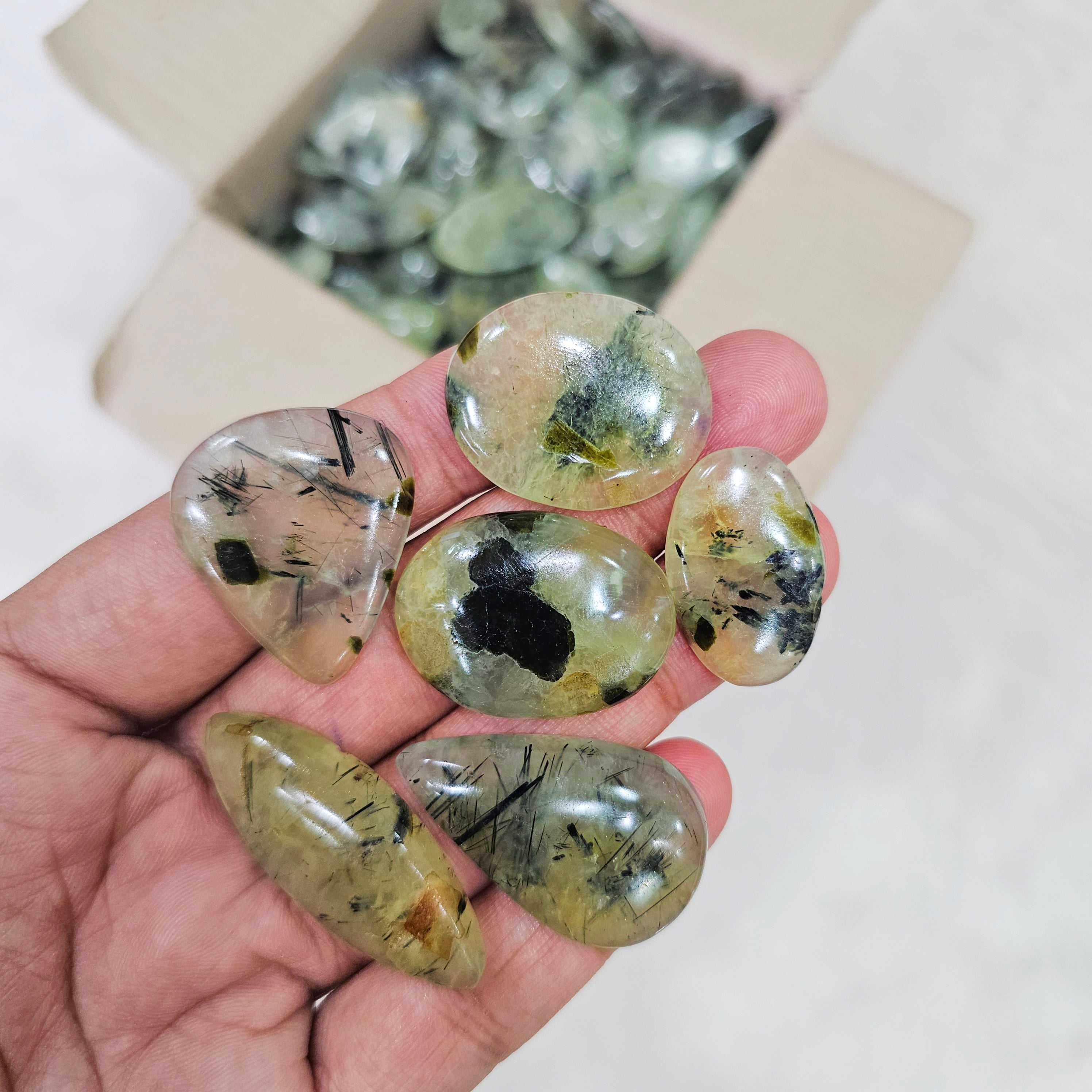 500 Grams of Prehnite Cabochons | 18-30mm | Approx 60 Pcs - The LabradoriteKing