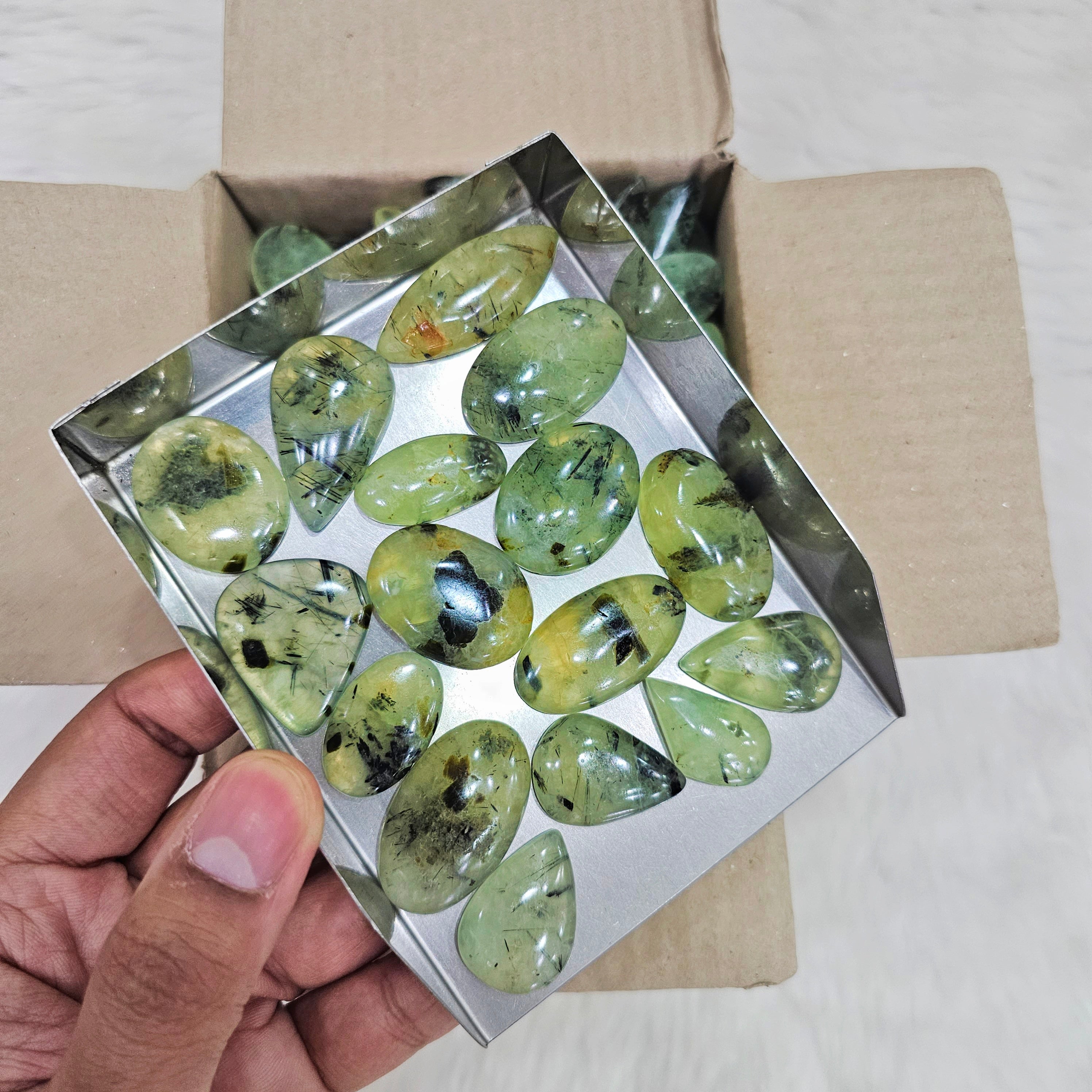 500 Grams of Prehnite Cabochons | 18-30mm | Approx 60 Pcs - The LabradoriteKing