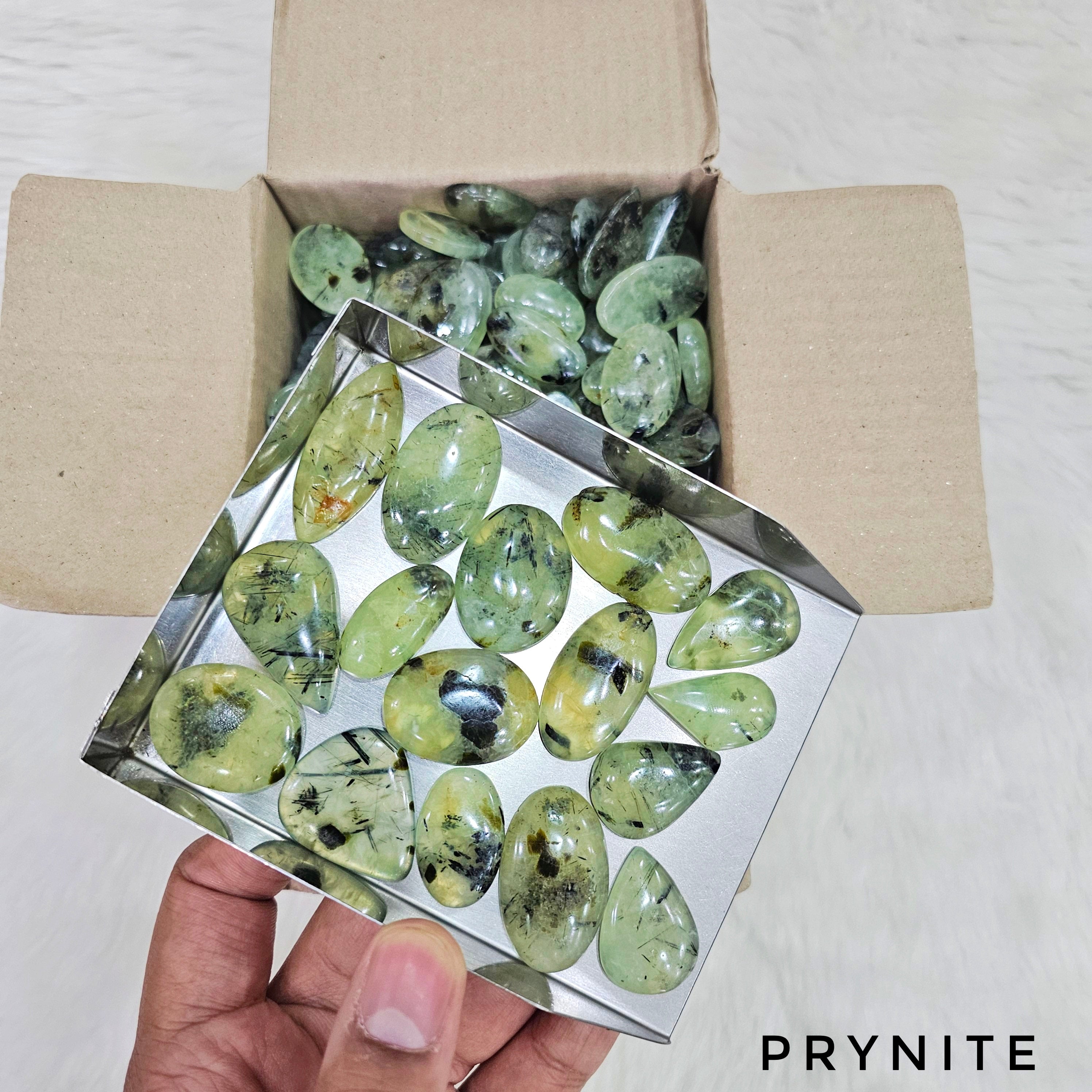 500 Grams of Prehnite Cabochons | 18-30mm | Approx 60 Pcs - The LabradoriteKing