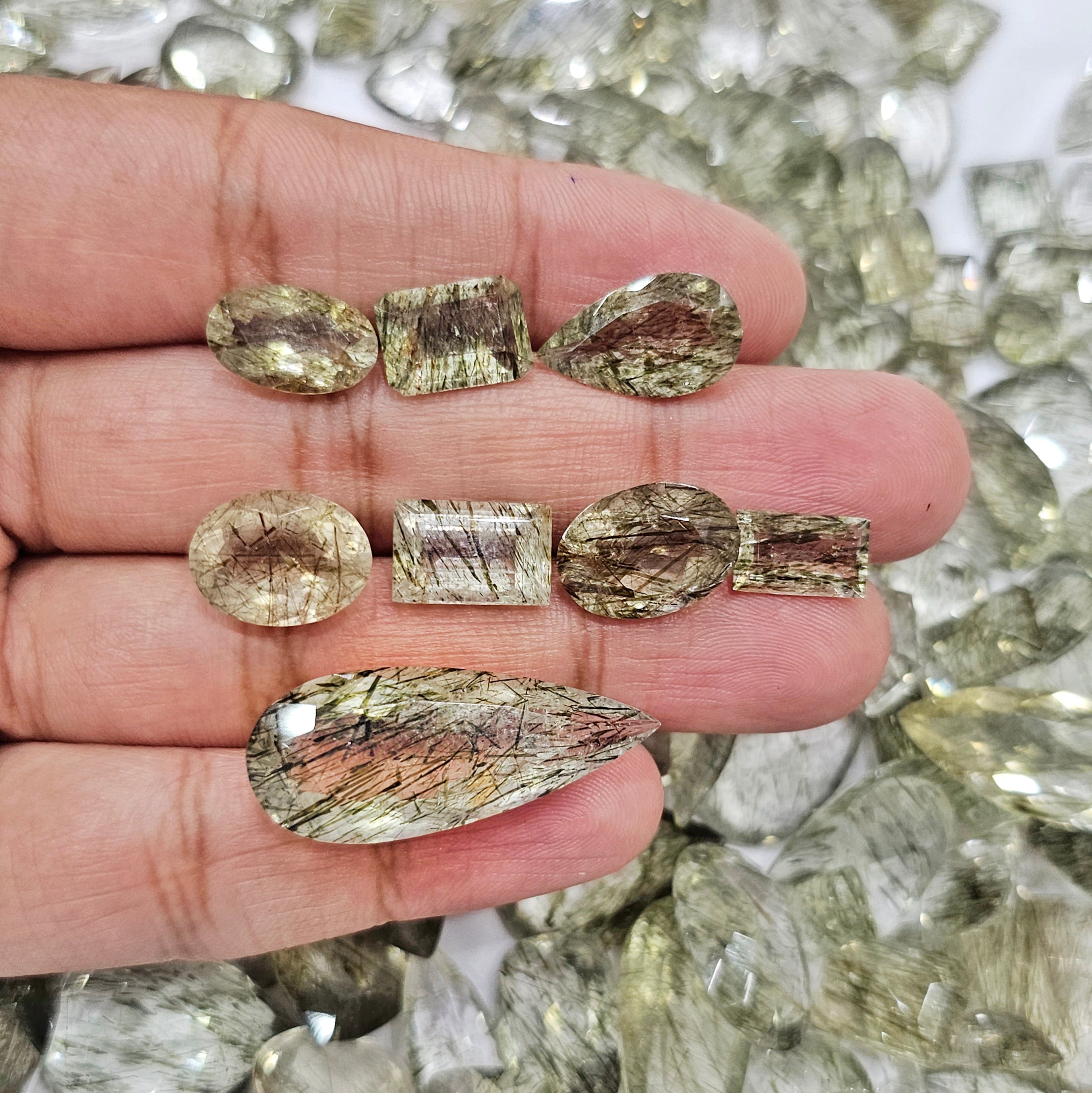 10 Pcs of Green Rutile Quartz | Rare 15-25mm sizes - The LabradoriteKing