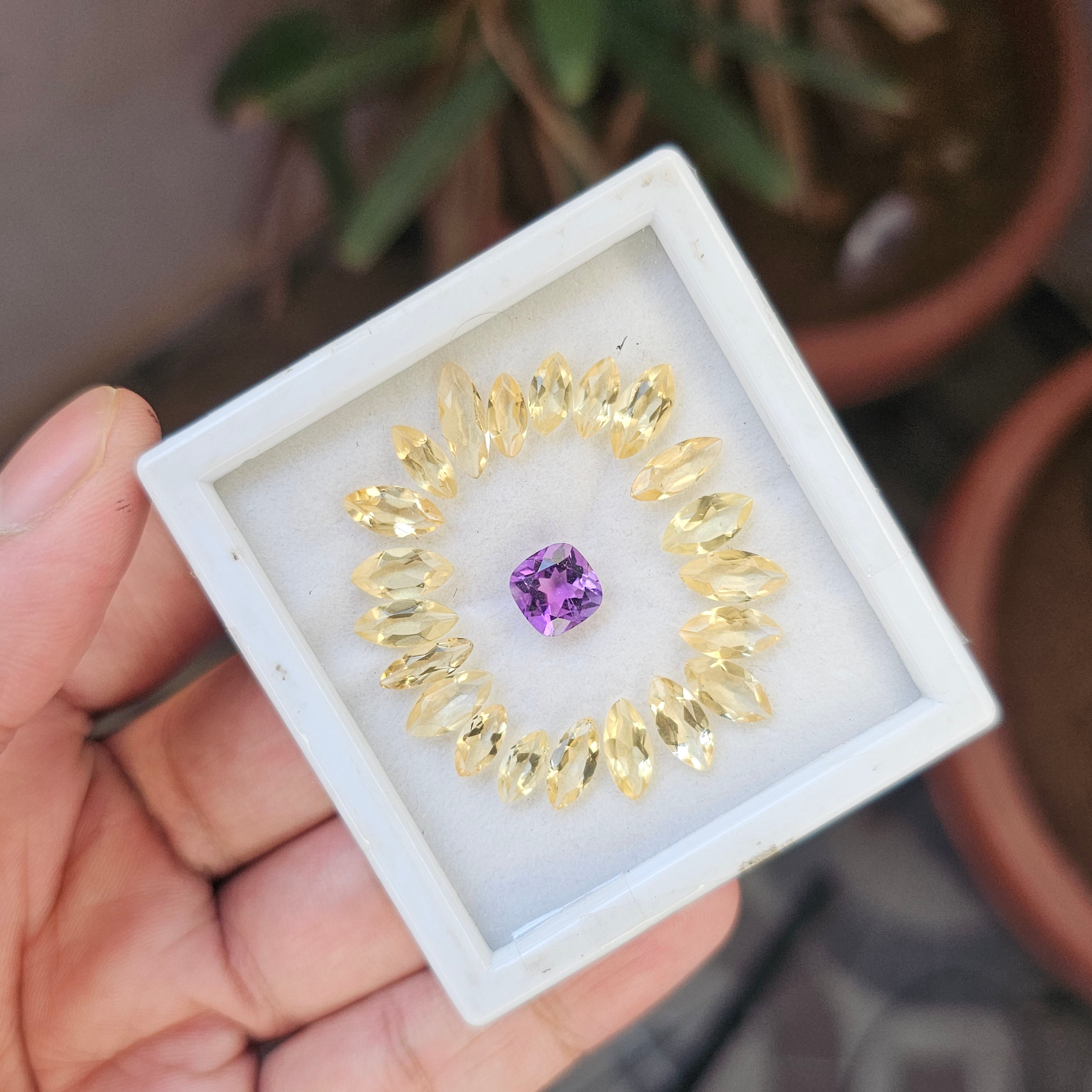 22 Pcs Natural Citrine And Amethyst Faceted Gemstone Shape: Cushion And Marquise| Size: 8-11mm - The LabradoriteKing