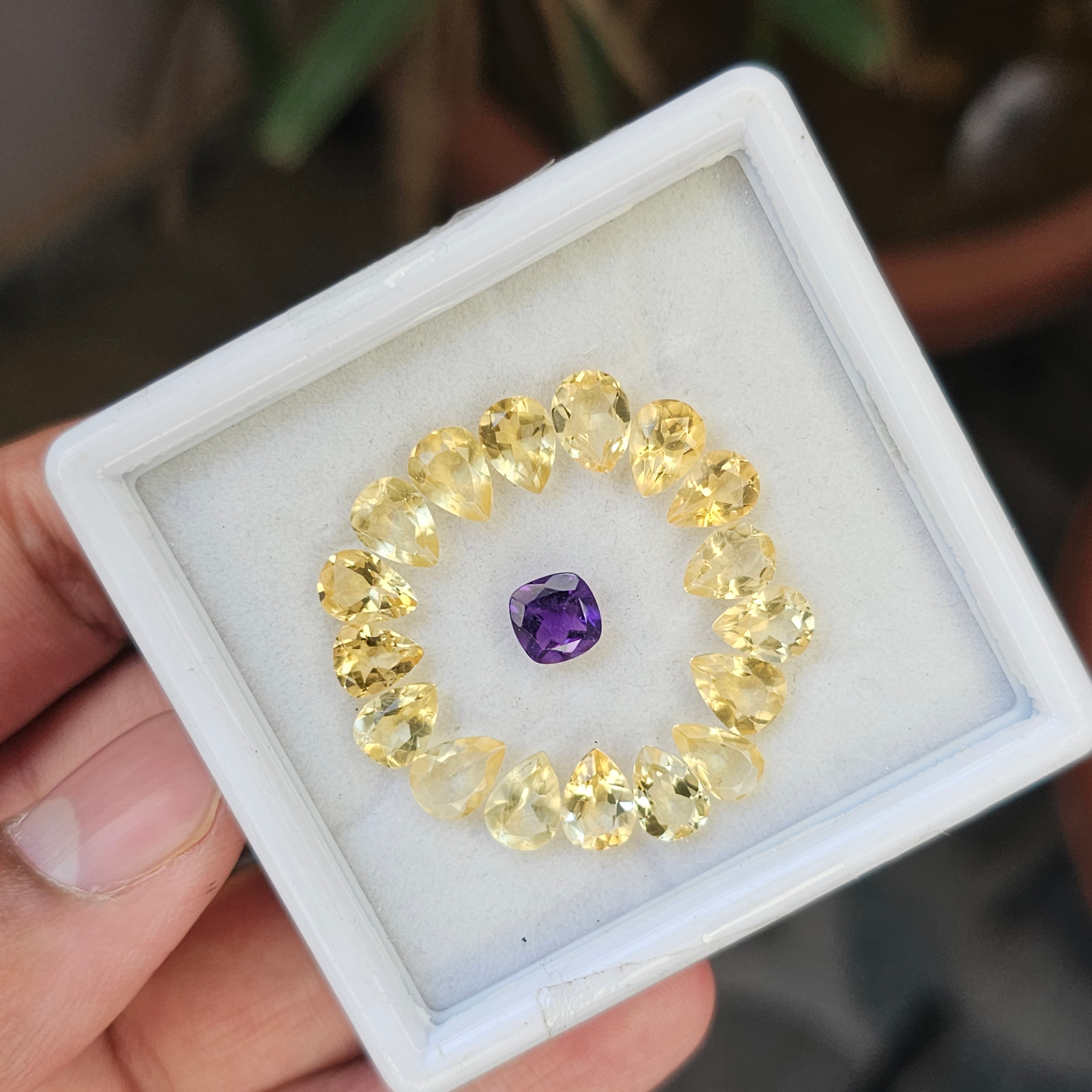 18 Pcs Natural Citrine And Amethyst Faceted Gemstone Shape: Cushion And Pear| Size: 6-8mm - The LabradoriteKing