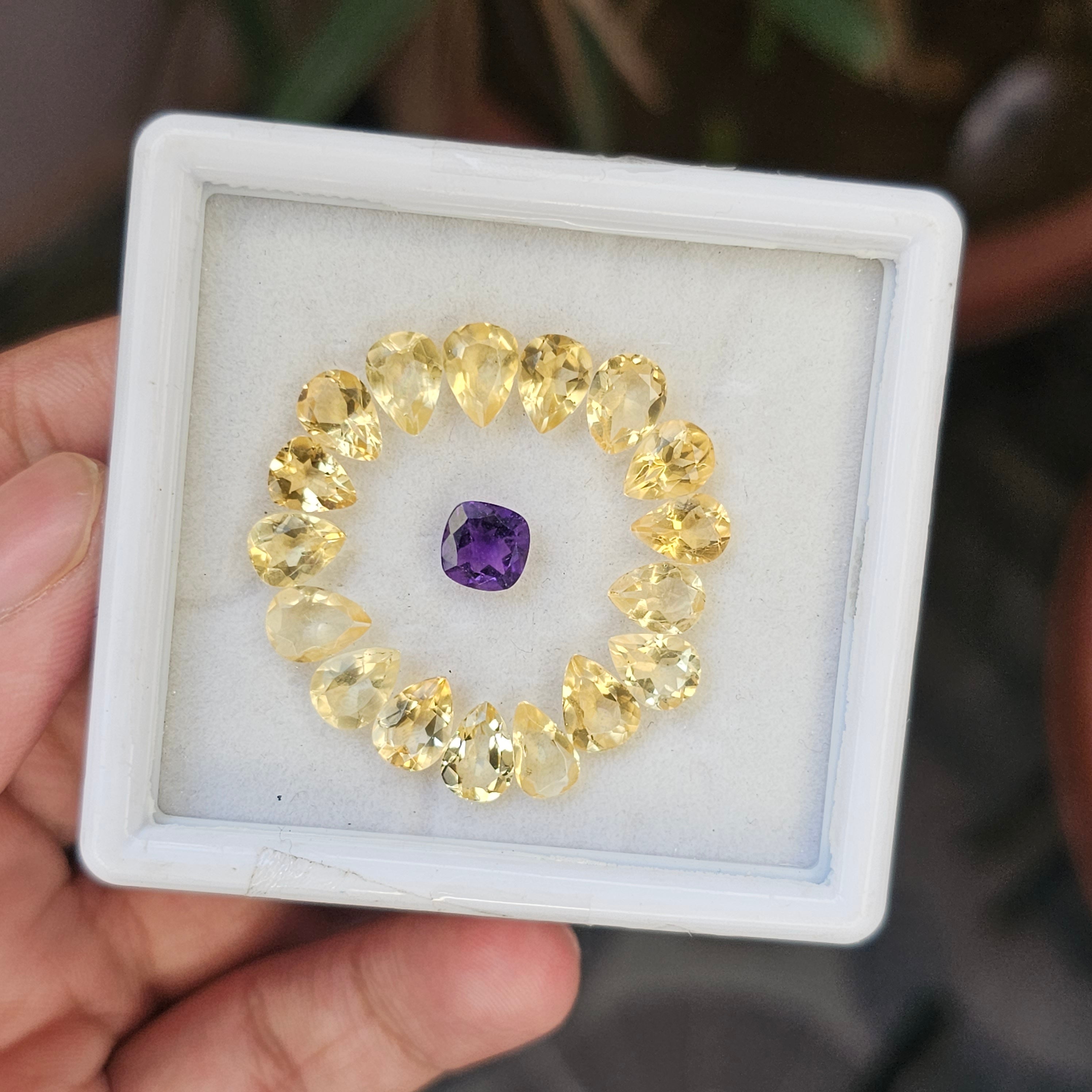 18 Pcs Natural Citrine And Amethyst Faceted Gemstone Shape: Cushion And Pear| Size: 6-8mm - The LabradoriteKing