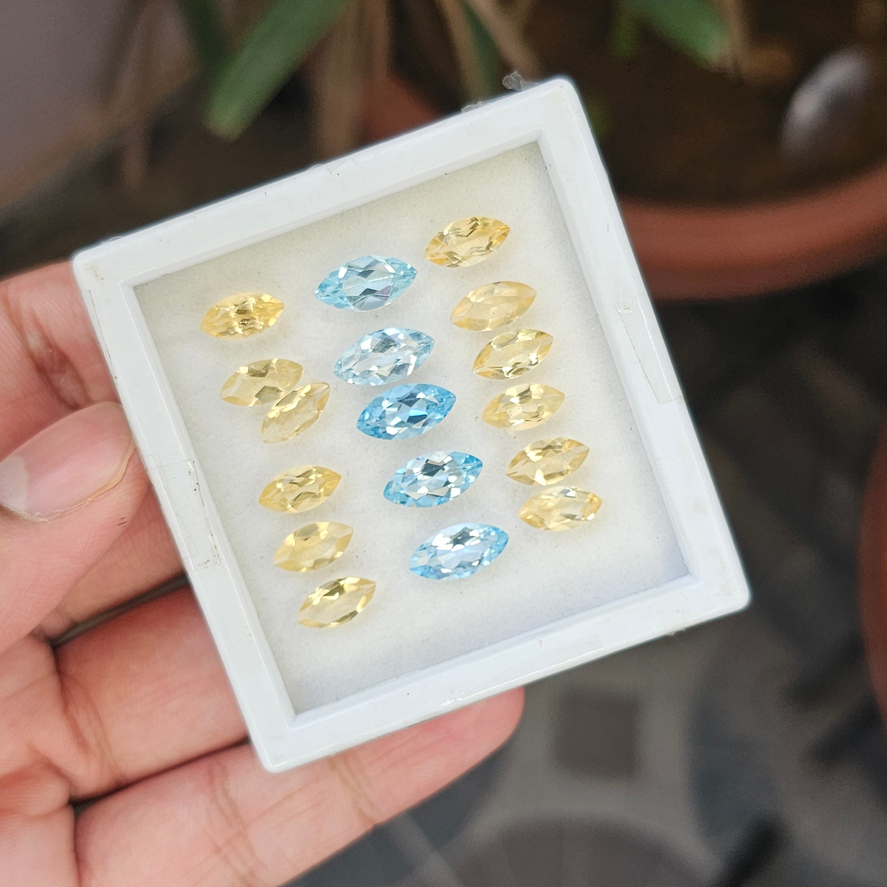 17 Pcs Natural Citrine & Blue Topaz Faceted Gemstone Shape: Marquise| Size: 10-12mm - The LabradoriteKing