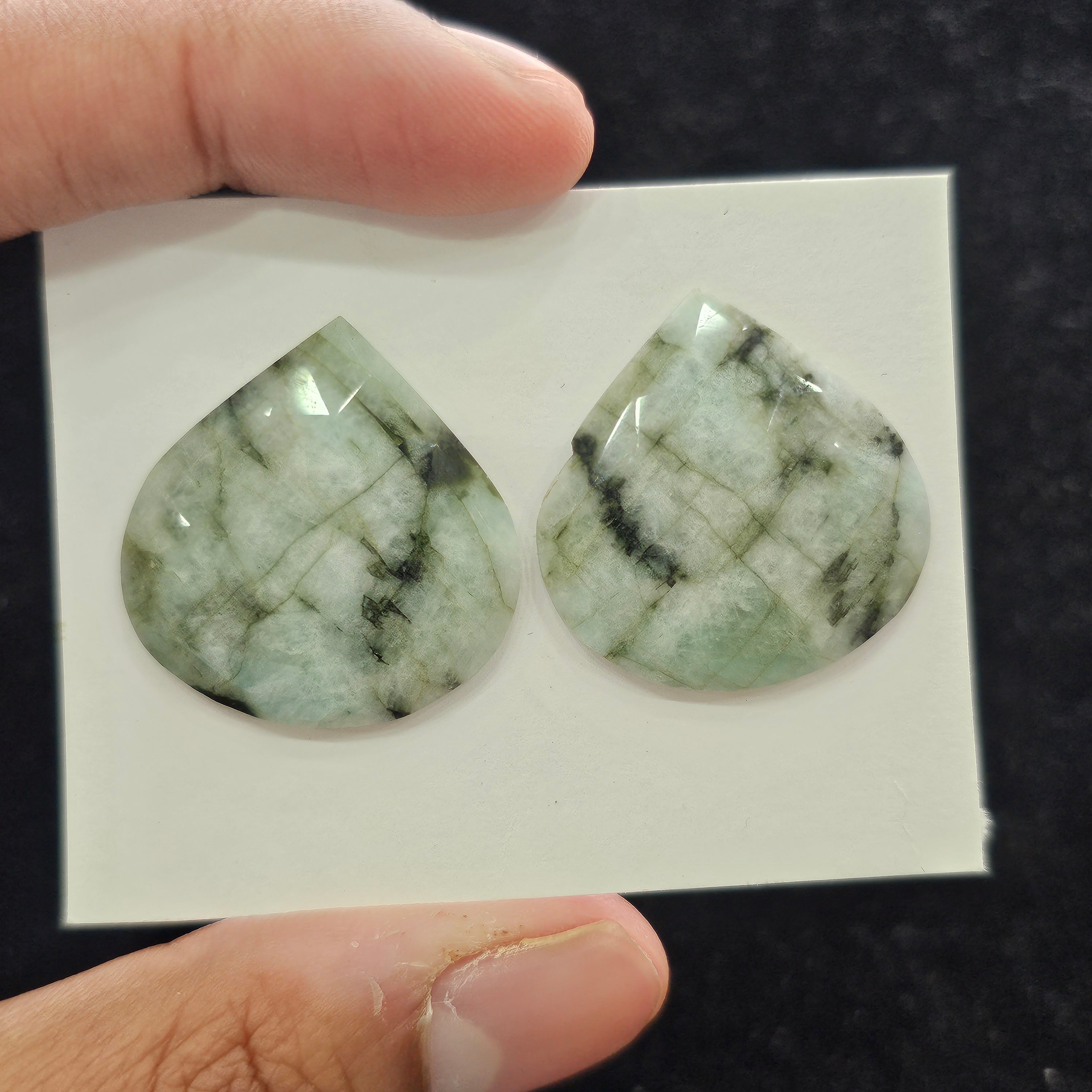 1 Pair Natural Emerald Rosecut Gemstone : Fancy Shape | Size:30x29mm - The LabradoriteKing
