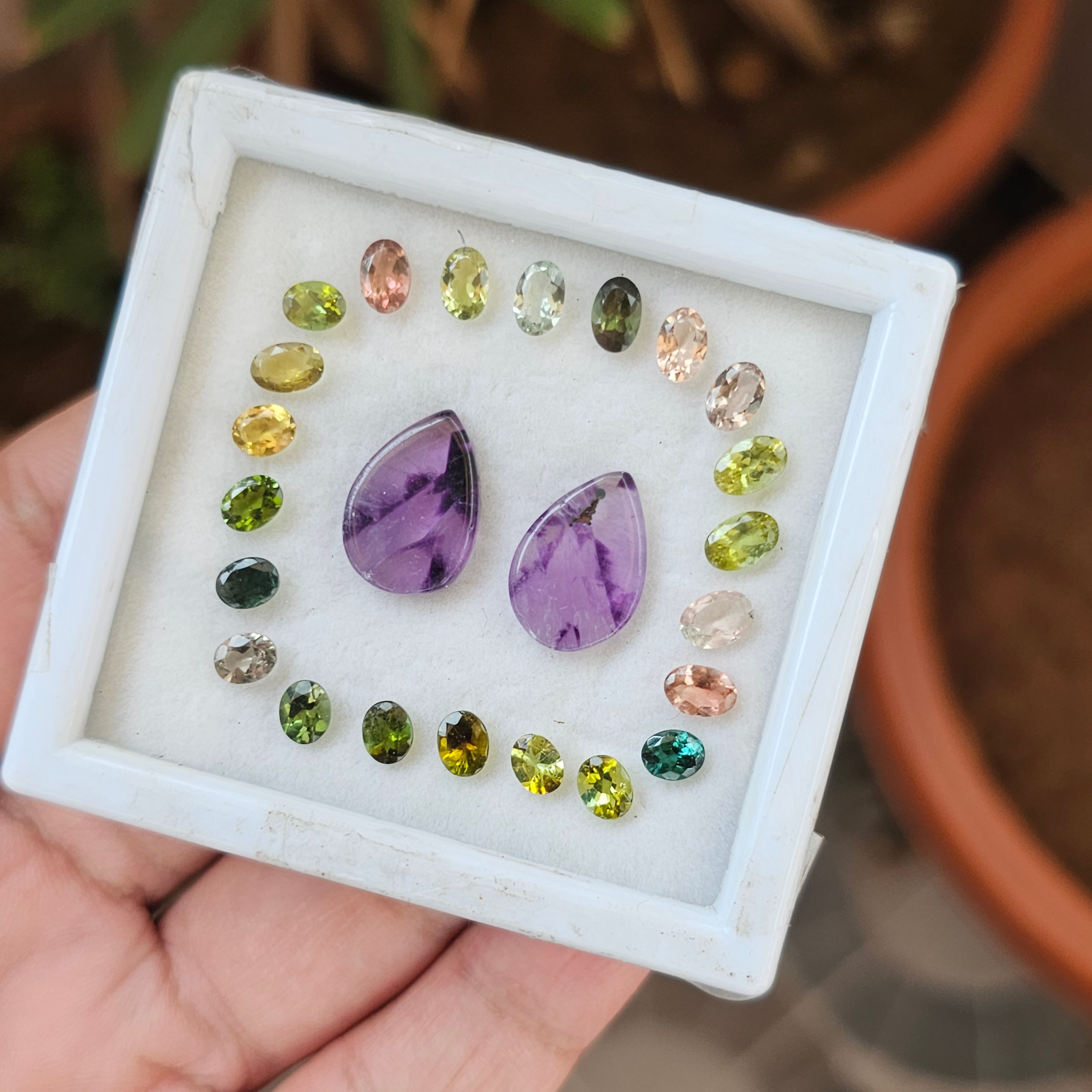 24 Natural Tourmaline & Amethyst :Mix Shape | Size:2.5-7mm - The LabradoriteKing