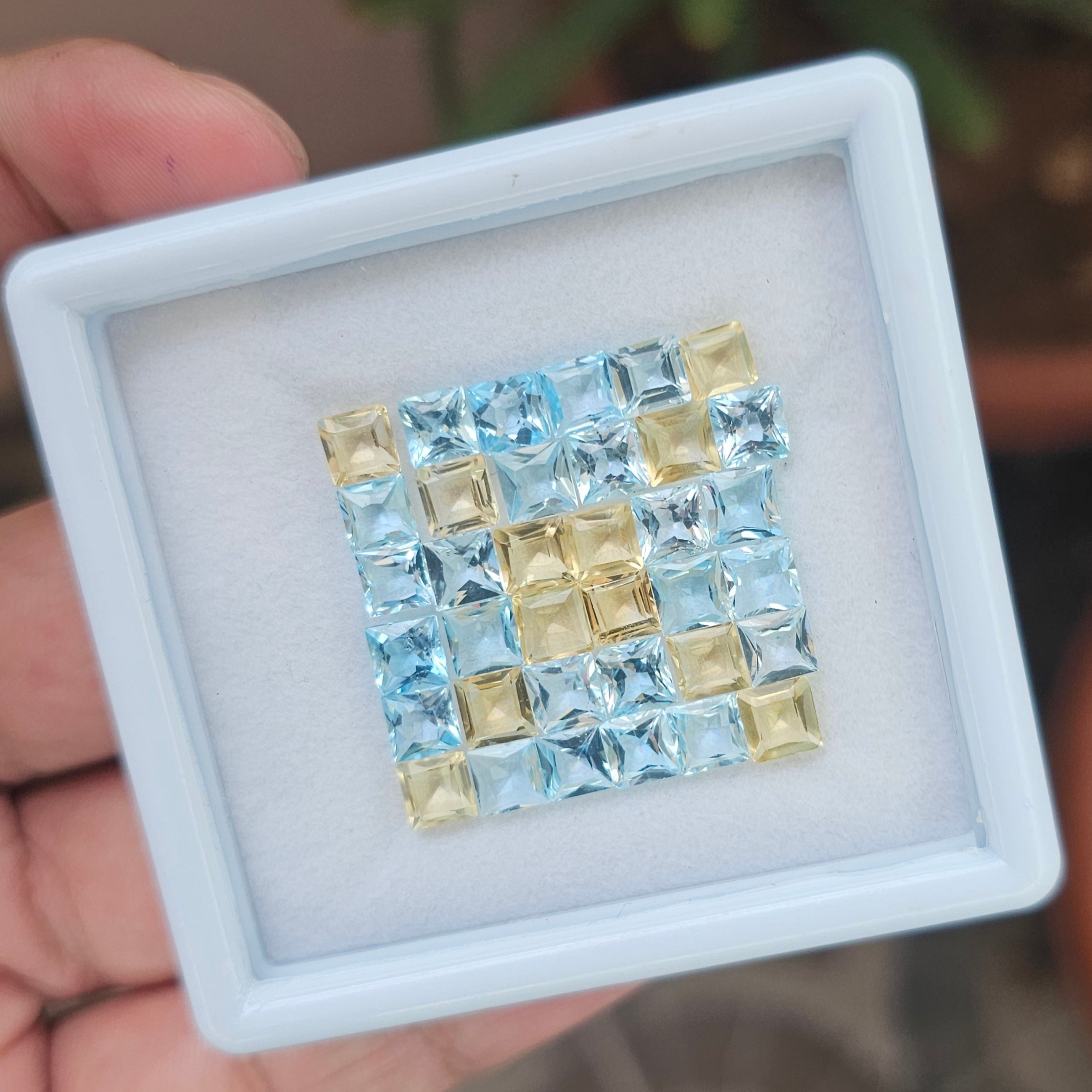 25 Natural Blue Topaz & Citrine  :Square Shape | Size:5mm - The LabradoriteKing