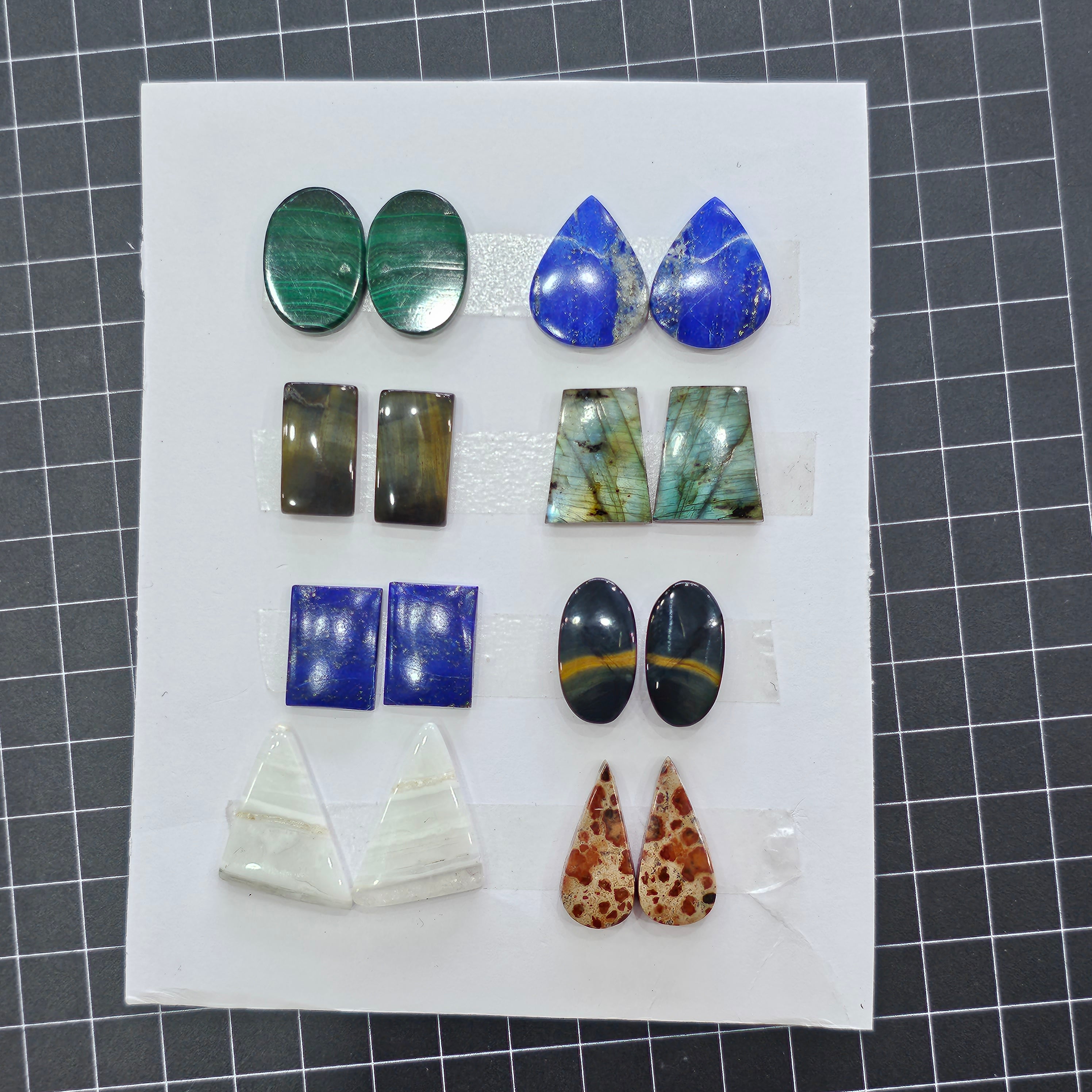 8 Pair Gemstone Pairs | Size:15-30mm | Malachite, Lapis and more - The LabradoriteKing