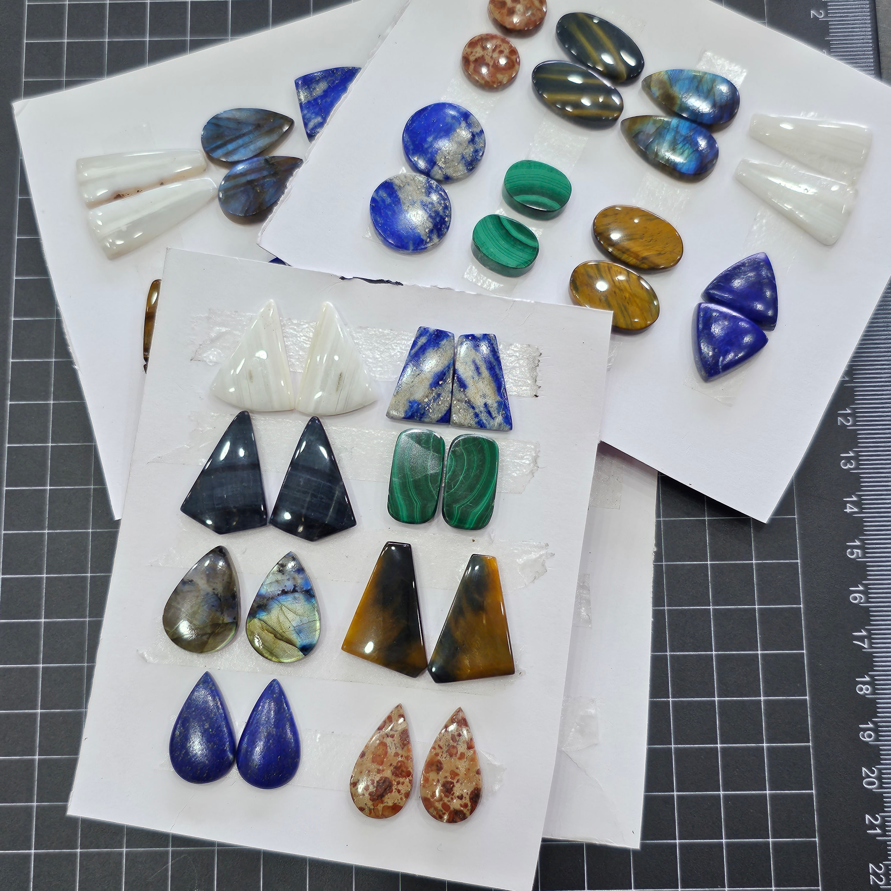 8 Pair Gemstone Pairs | Size:15-30mm | Malachite, Lapis and more - The LabradoriteKing