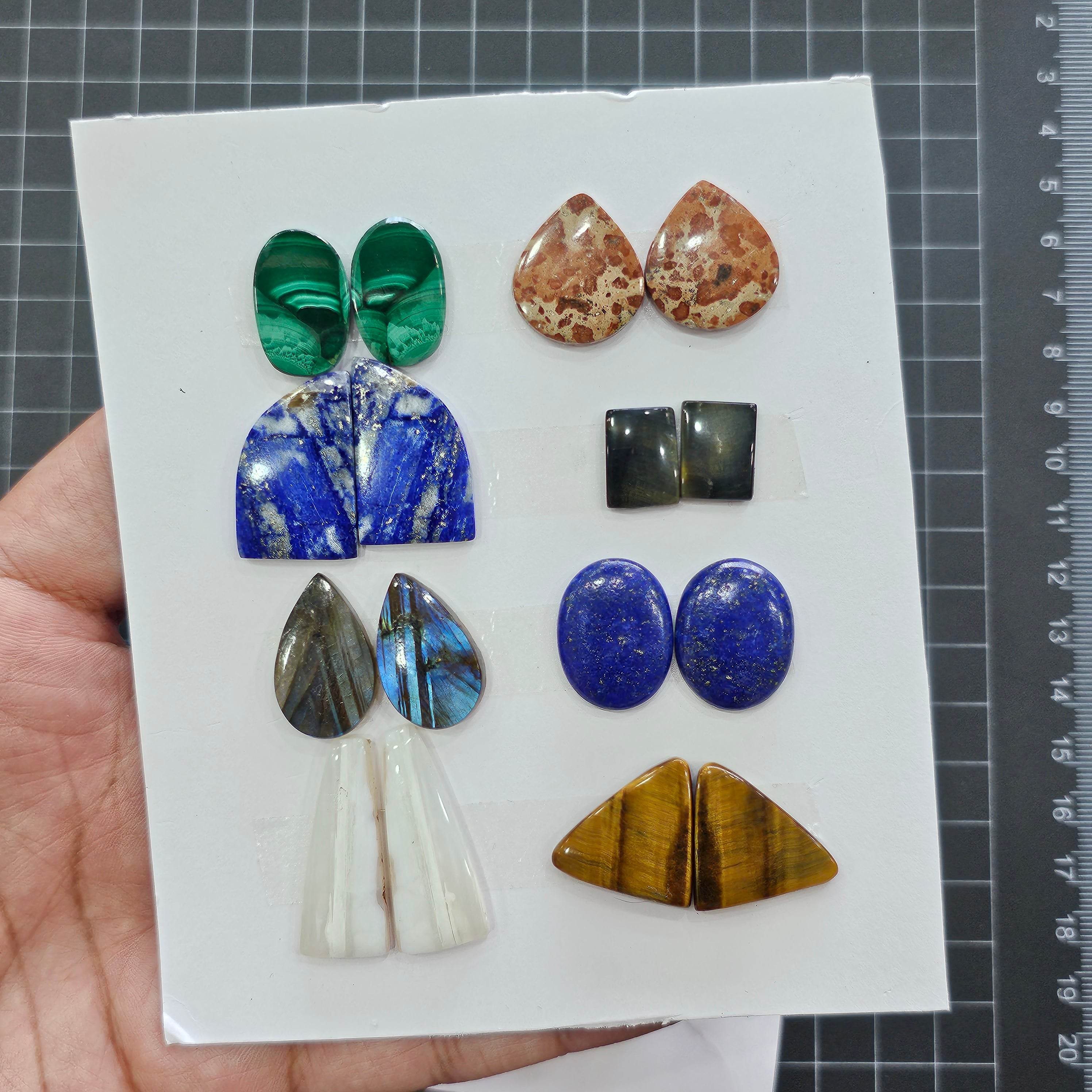 8 Pair Gemstone Pairs | Size:15-30mm | Malachite, Lapis and more - The LabradoriteKing