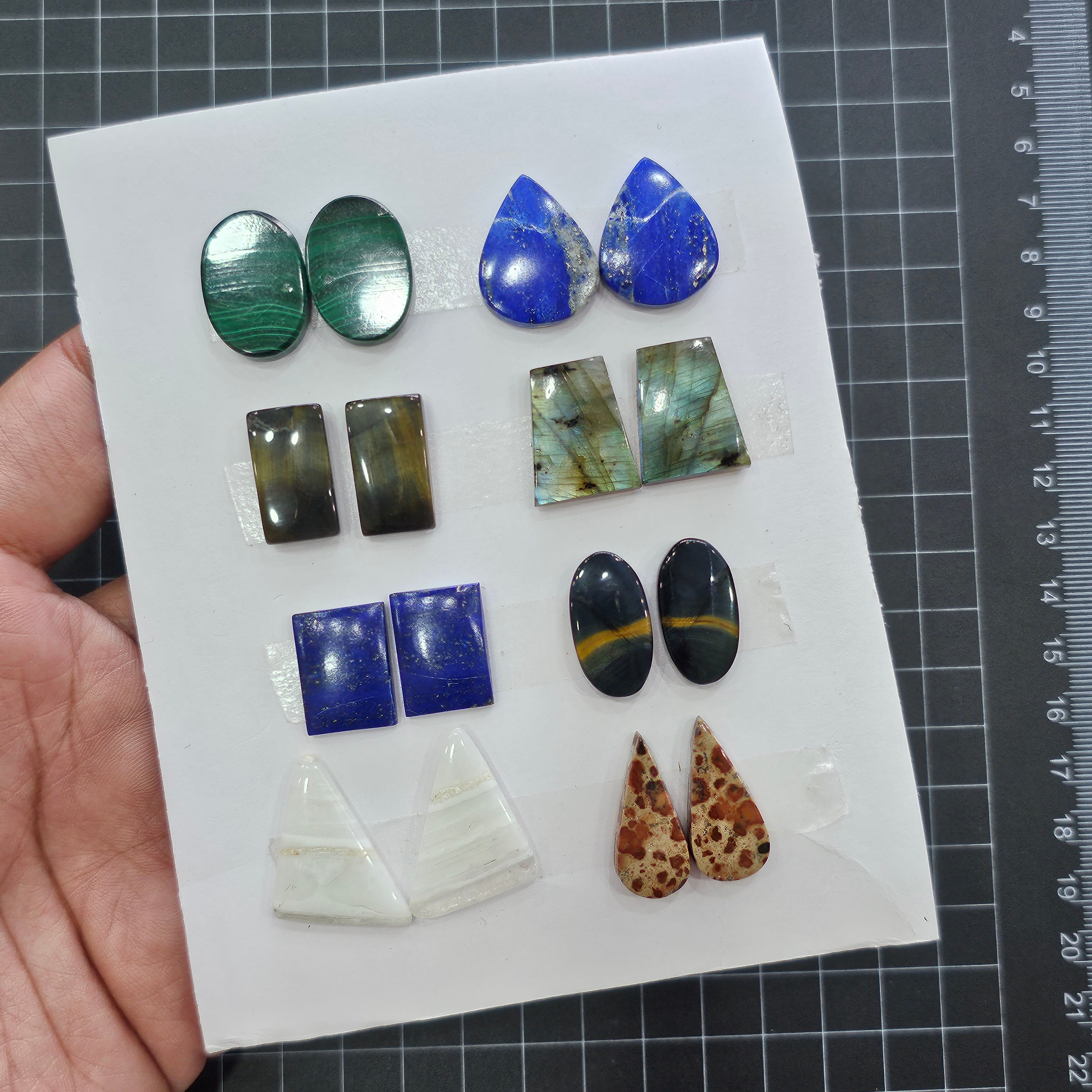 8 Pair Gemstone Pairs | Size:15-30mm | Malachite, Lapis and more - The LabradoriteKing