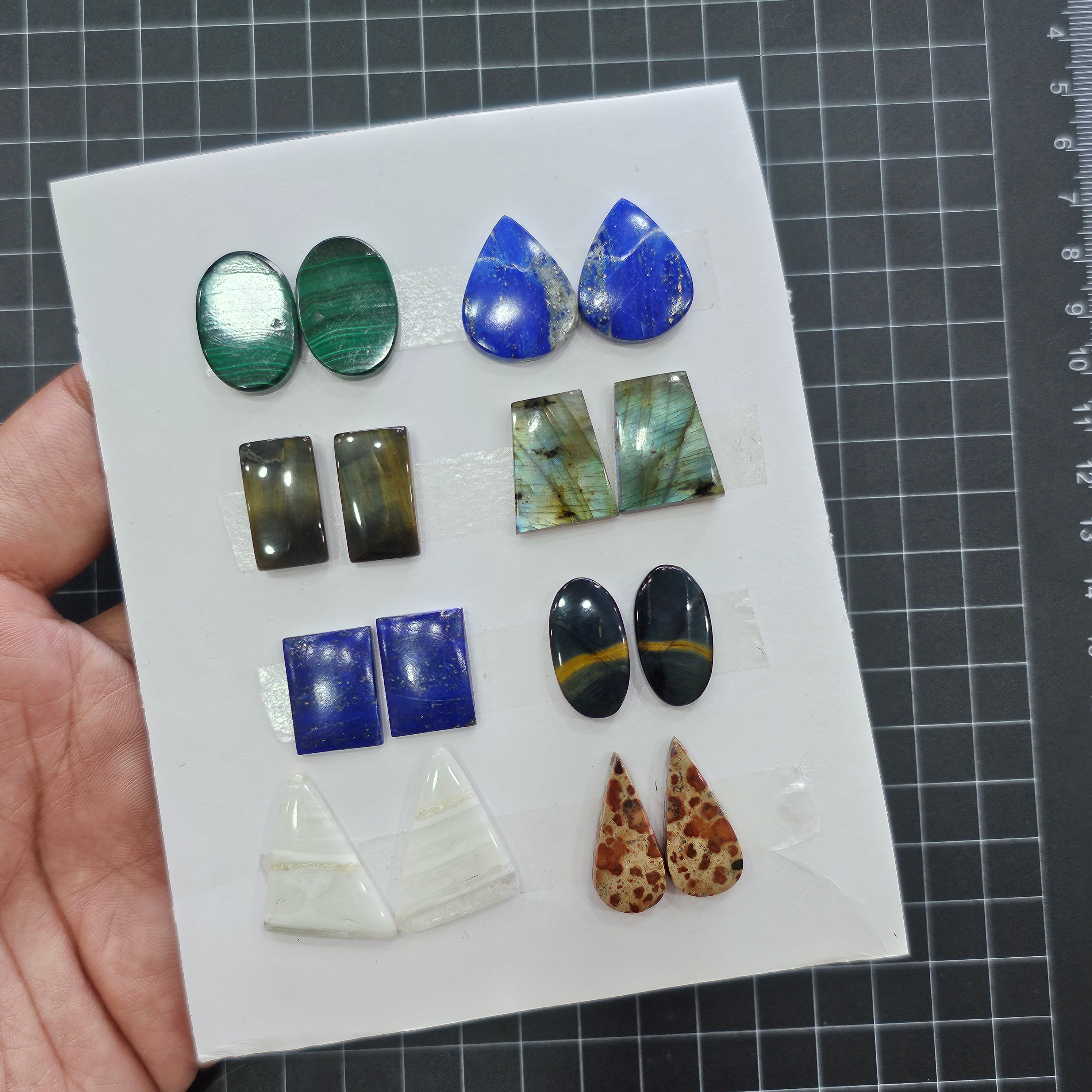 8 Pair Gemstone Pairs | Size:15-30mm | Malachite, Lapis and more - The LabradoriteKing