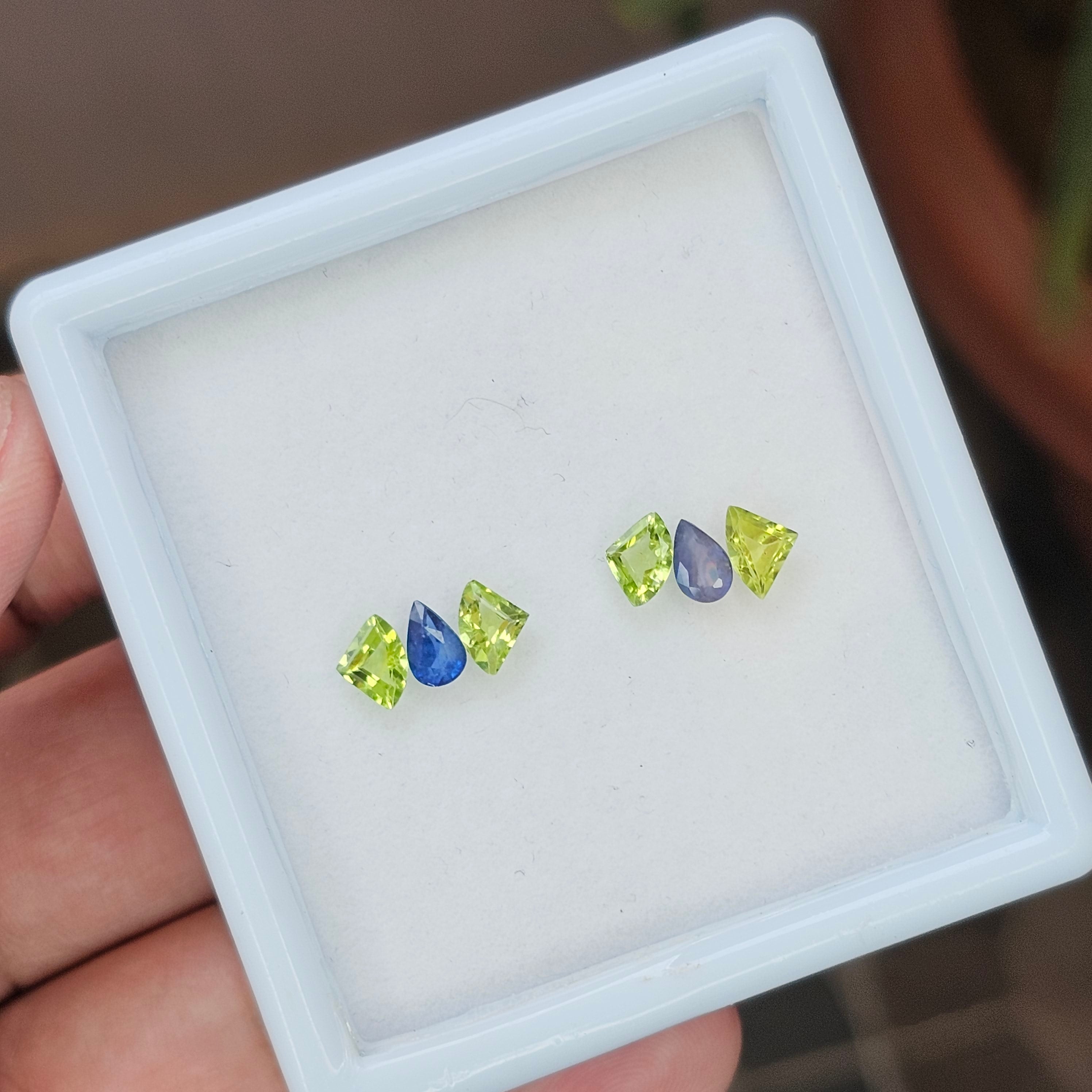 6 Pieces Natural Blue Sapphire & Peridot Faceted: Shape:Mix | Size:6-7mm - The LabradoriteKing