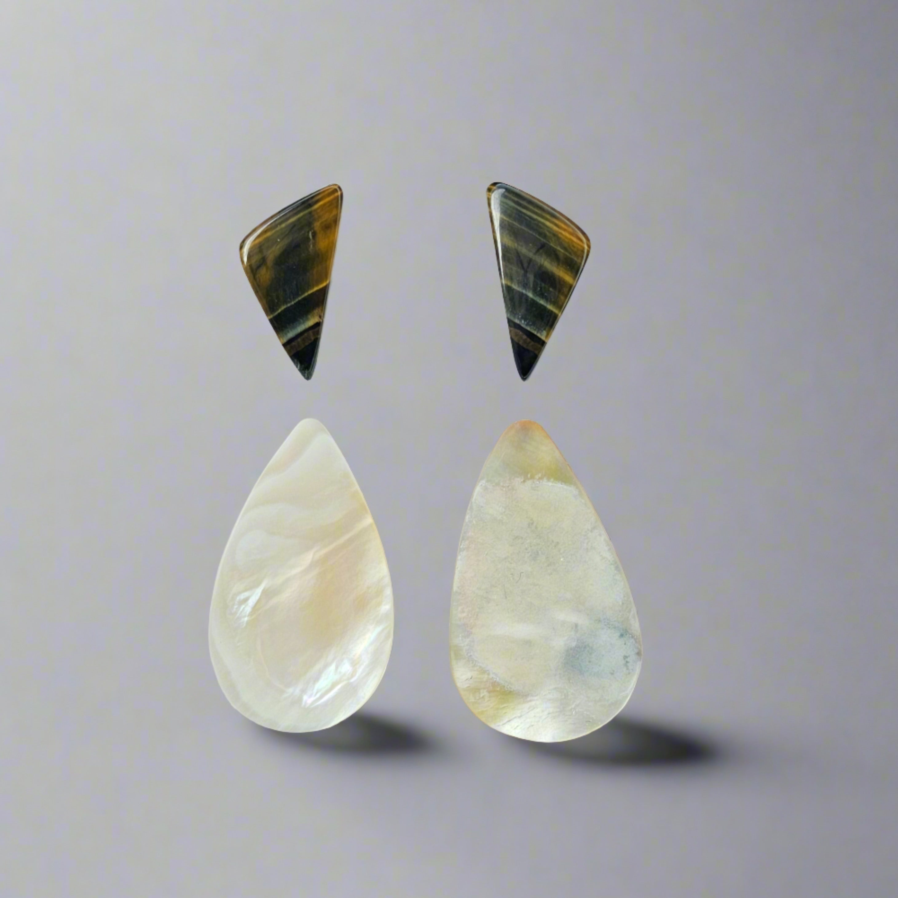 1 Card Of Natural Mother Of Pearl & Tiger Eye| Pear & Fancy Shape | Size:23-36mm - The LabradoriteKing