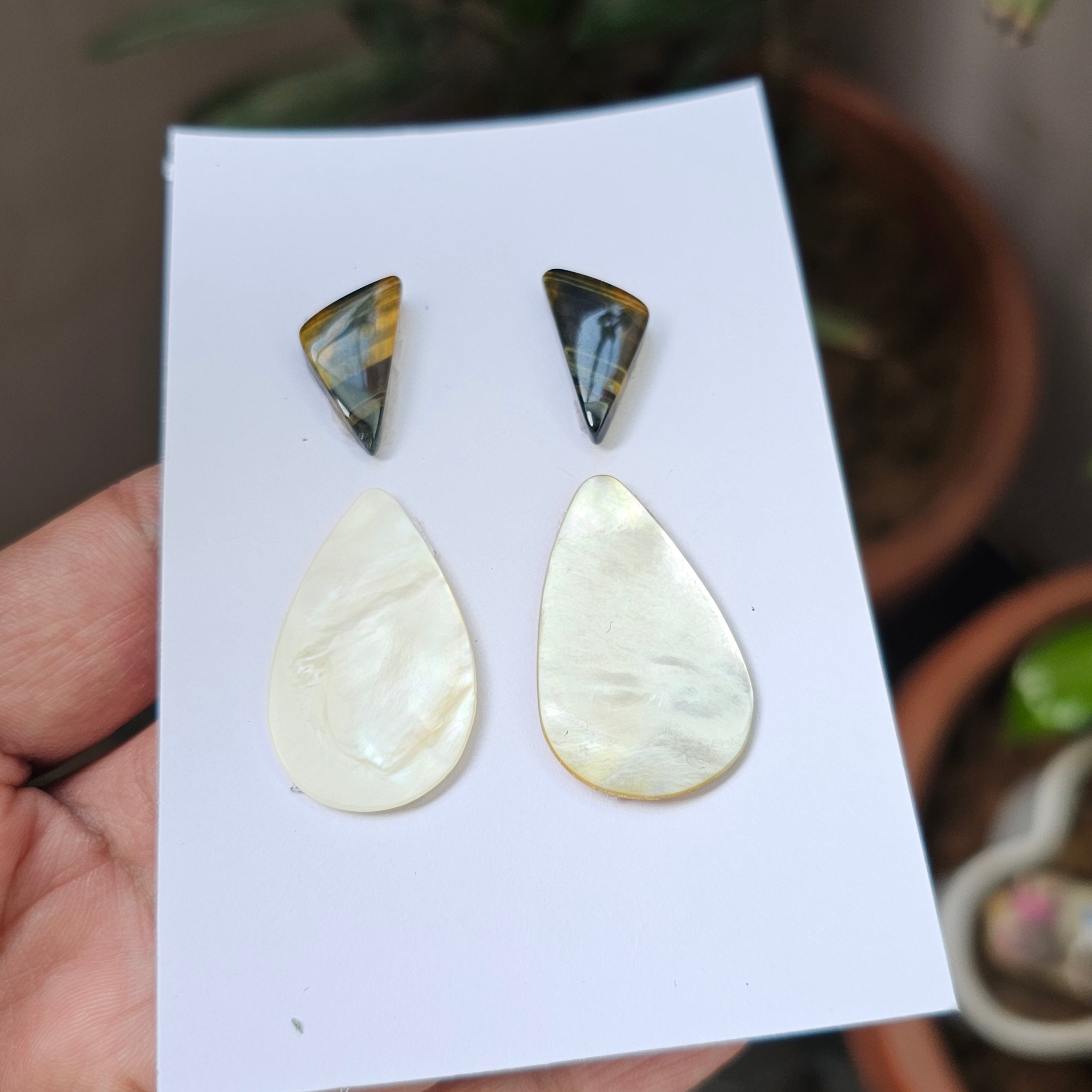 1 Card Of Natural Mother Of Pearl & Tiger Eye| Pear & Fancy Shape | Size:23-36mm - The LabradoriteKing
