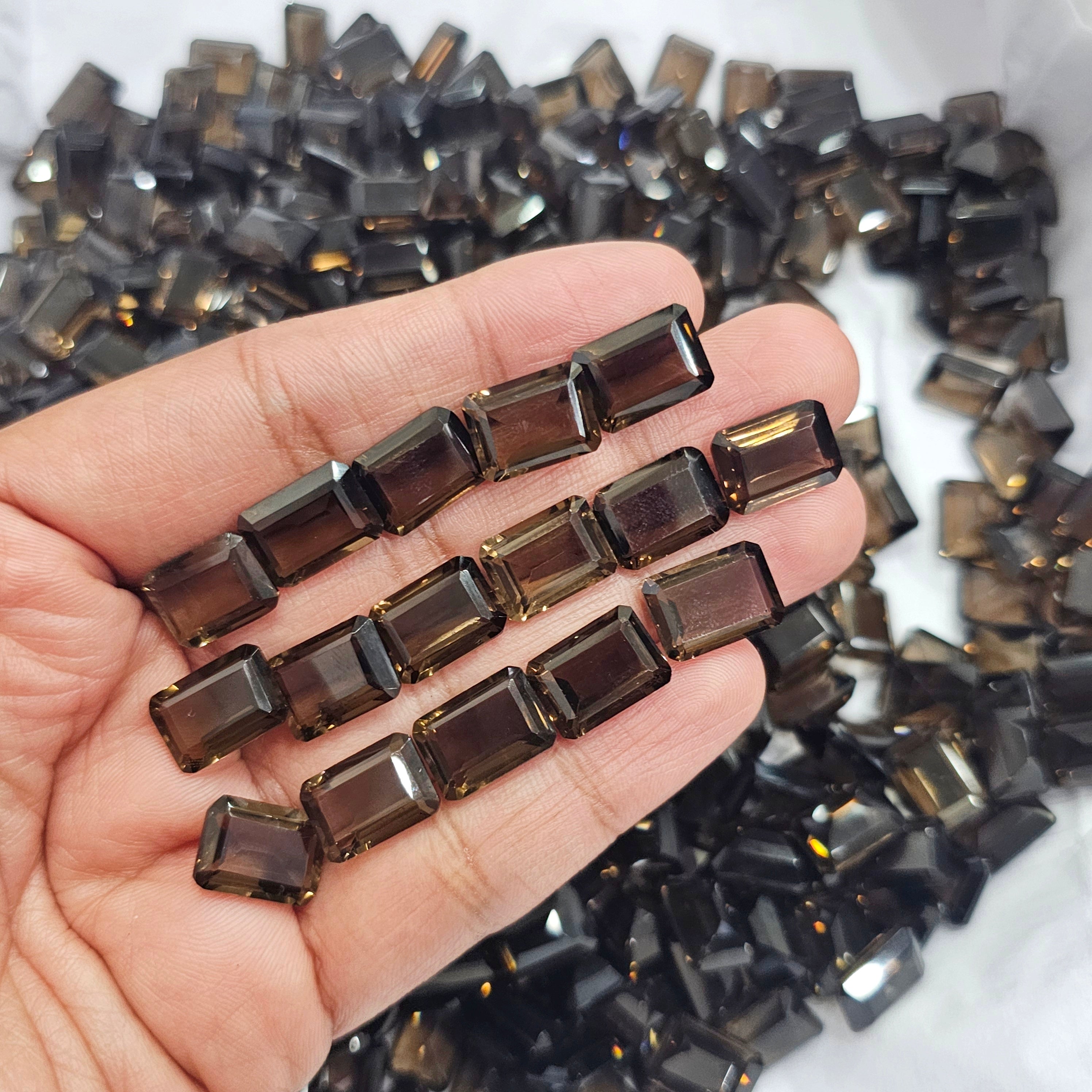 40 Pcs Natural Smoky Quartz | Emerald Cuts |14mm and 12mm - The LabradoriteKing