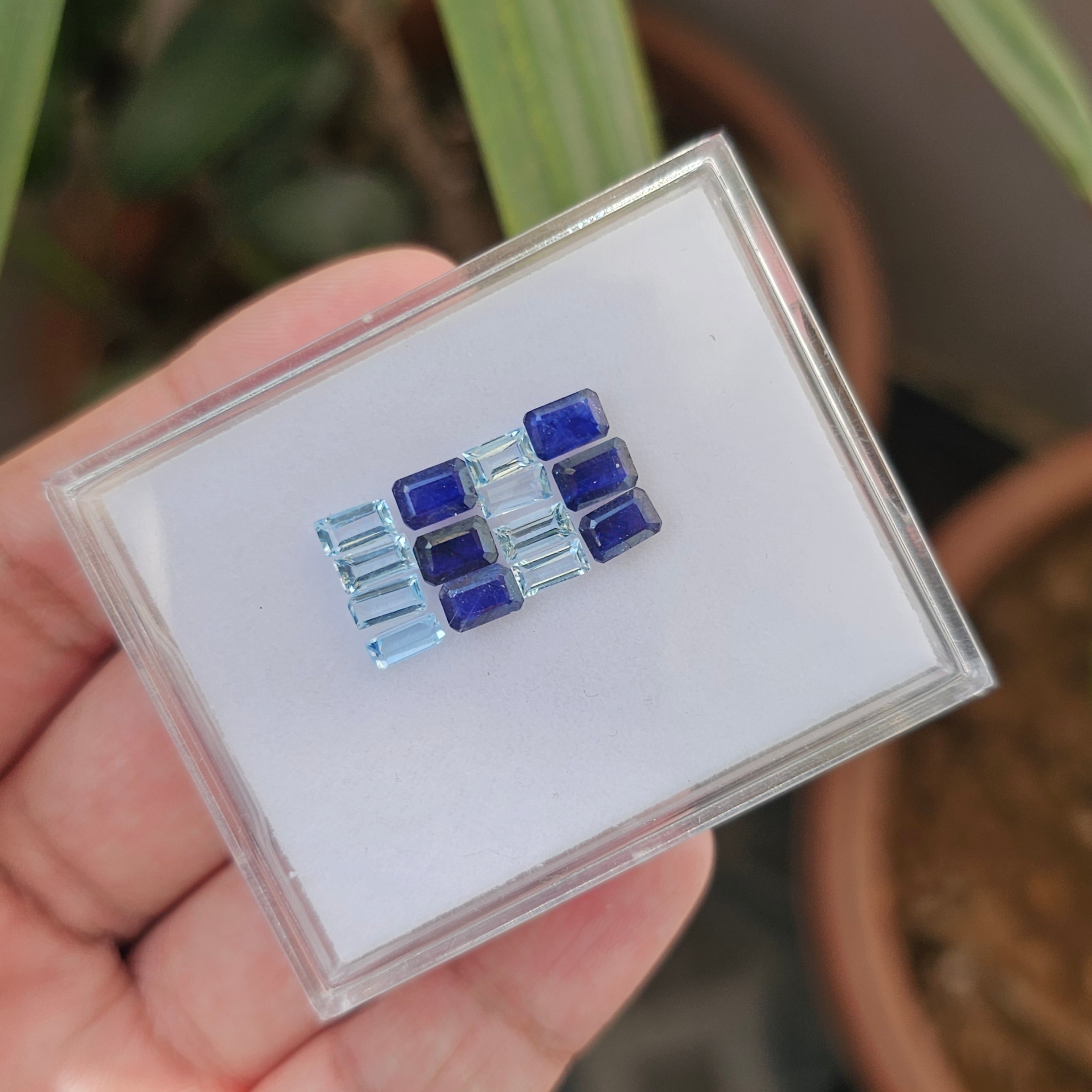 16 Pcs Of Natural Blue Sapphire & & Blue Topaz Faceted |Rectangle| Size:6x4mm - The LabradoriteKing