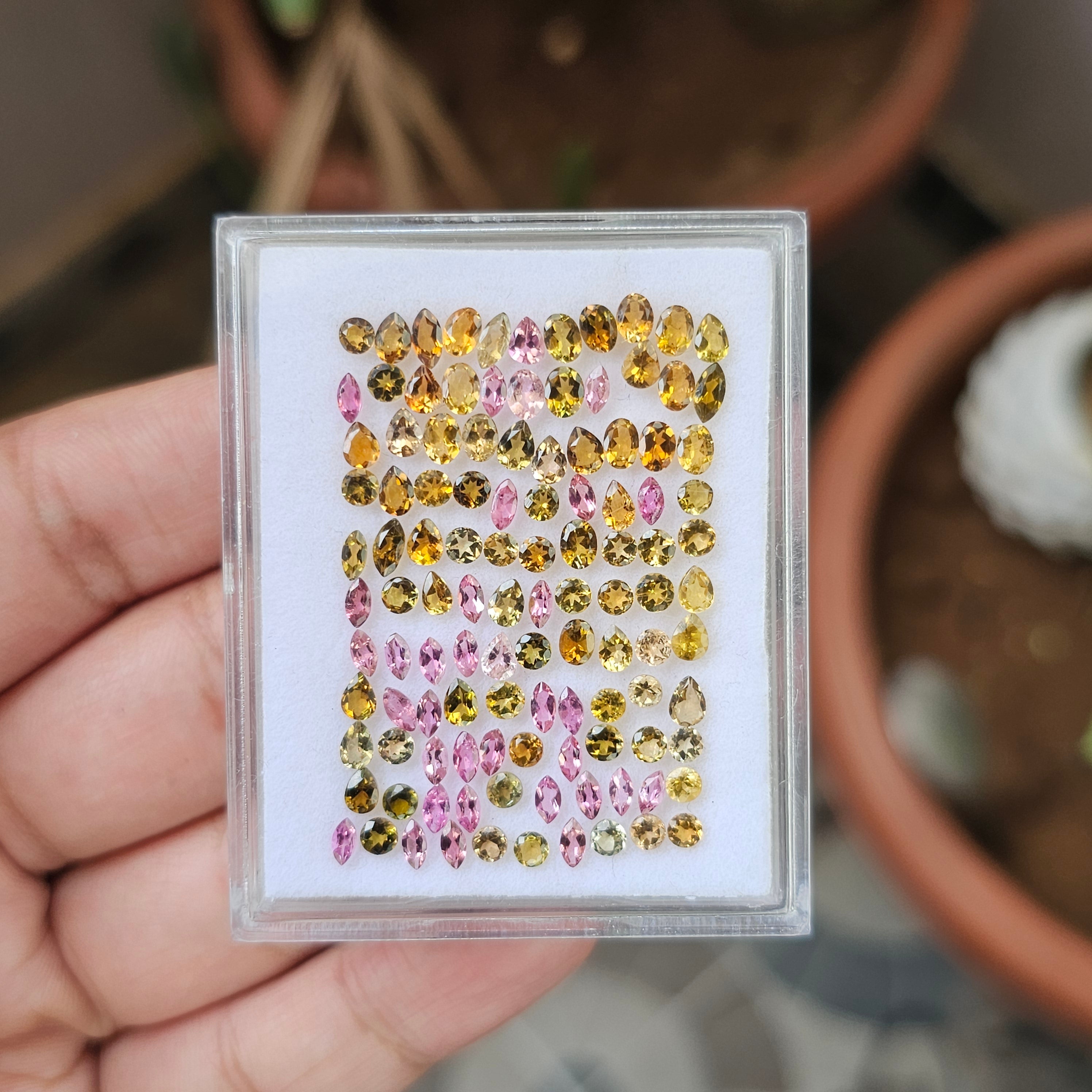 112 Pcs Of Natural Yellow & Pink Tourmaline Faceted | Shape: Mix | Size:3-4mm - The LabradoriteKing