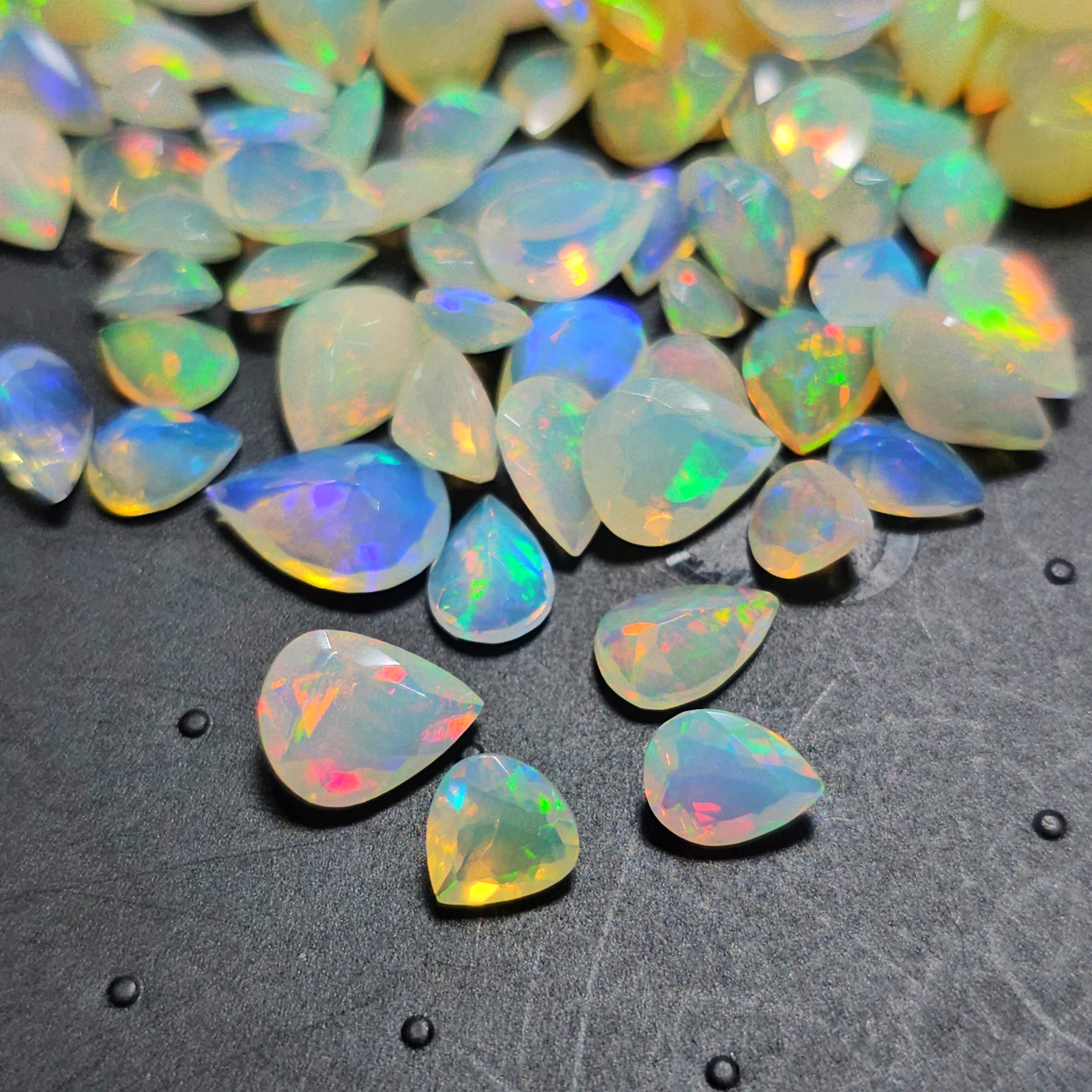 NATURAL ETHIOPAN OPAL Pear Shape Smooth Beads Side hot Drill Cabochon Gemstone 8 inch Strand 42Ct.