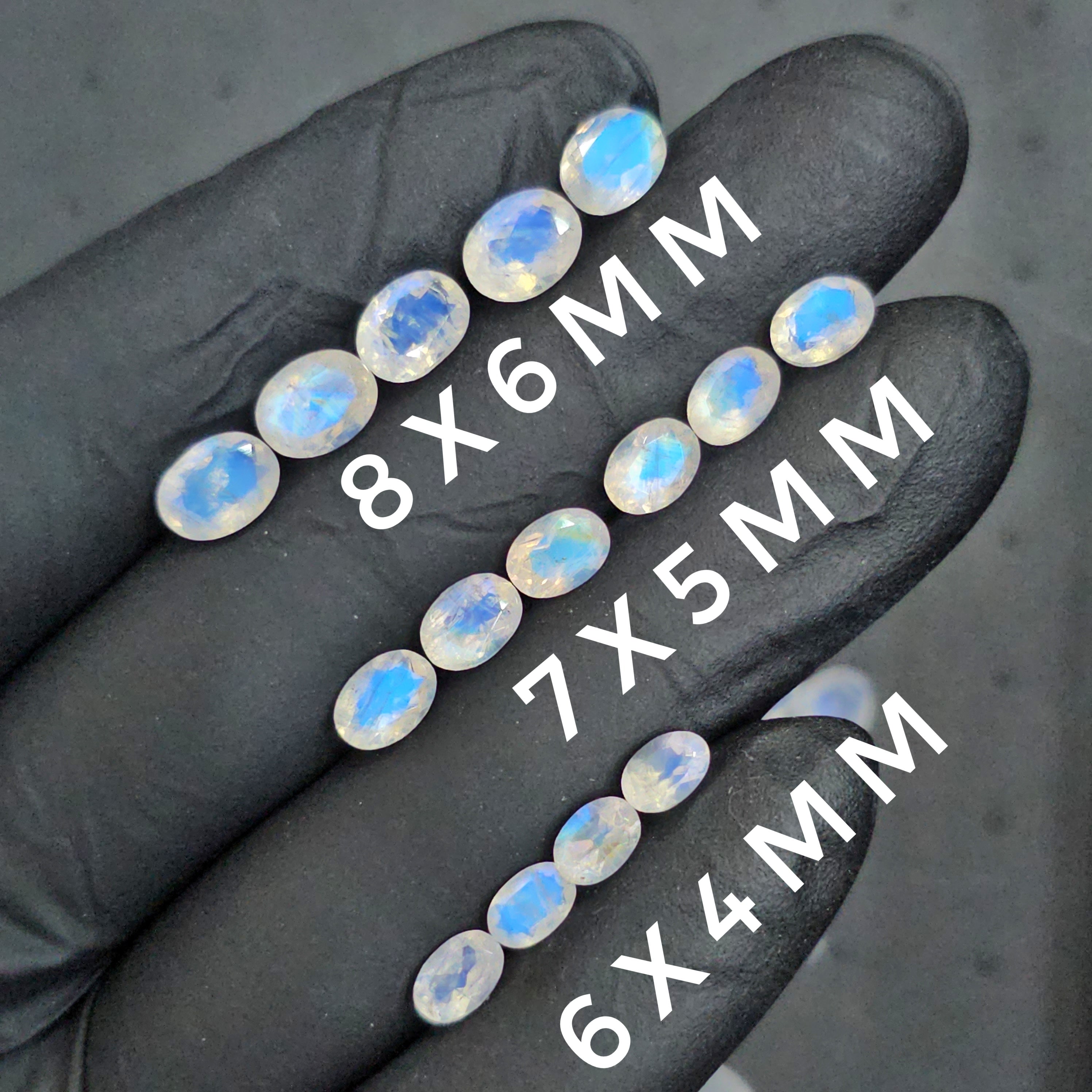 20 Pcs Faceted Rainbow Moonstone Oval Shape | Calibrated Sizes: 6x4mm,7x5mm,8x6mm,9x6mm - The LabradoriteKing