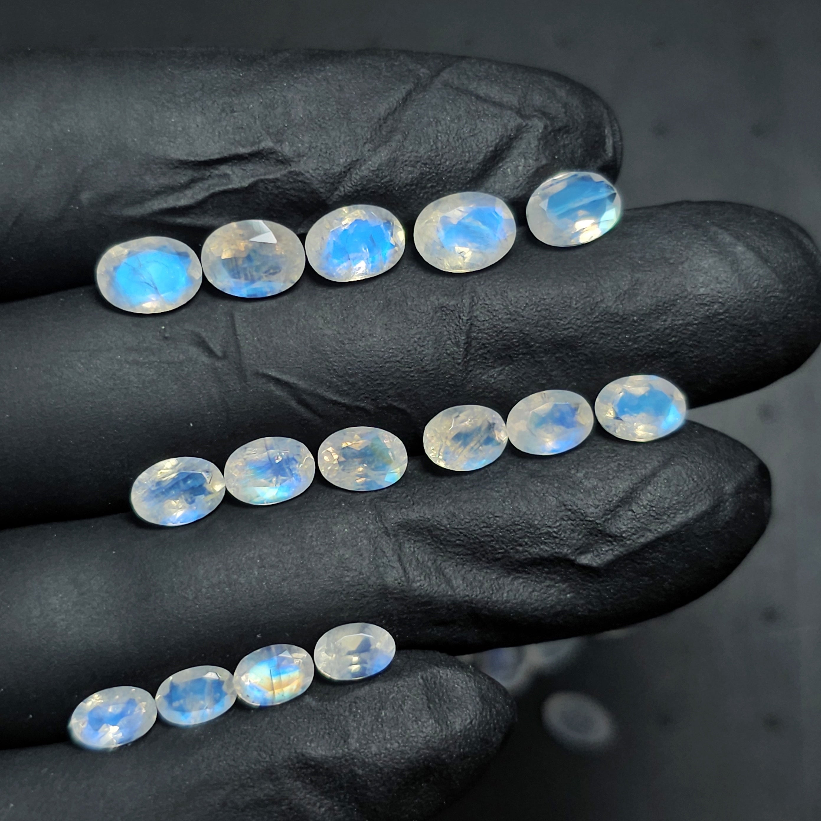 20 Pcs Faceted Rainbow Moonstone Oval Shape | Calibrated Sizes: 6x4mm,7x5mm,8x6mm,9x6mm - The LabradoriteKing