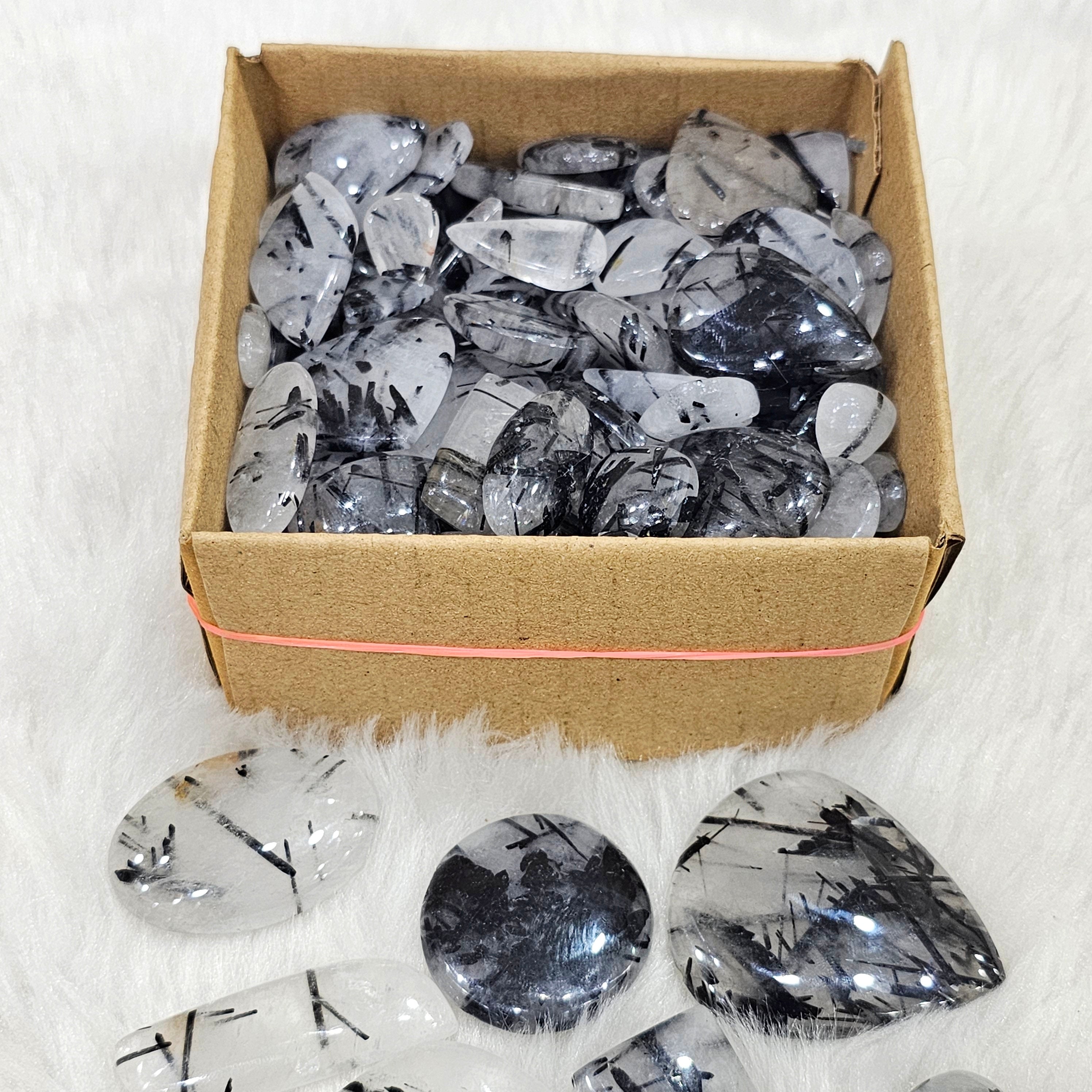250 Gram/500 Gram of Black Rutile Quartz Cabochon | 1" to 2" Inches | 40-60Pcs - The LabradoriteKing