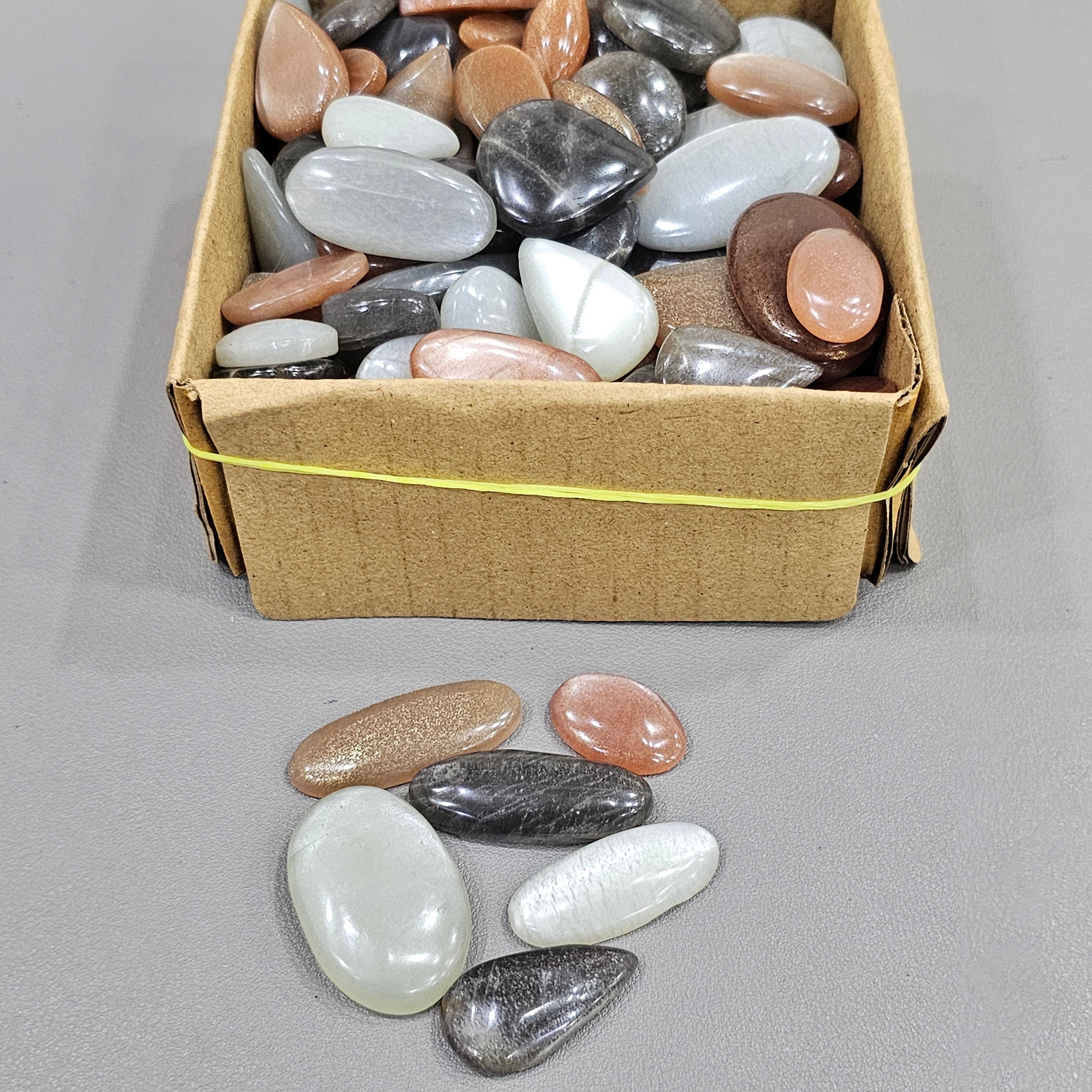 250 Gram/500 Gram of Peach, Gray & Black Moonstones with Flash Cabochon | 1" to 2" Inches | 40-60Pcs - The LabradoriteKing