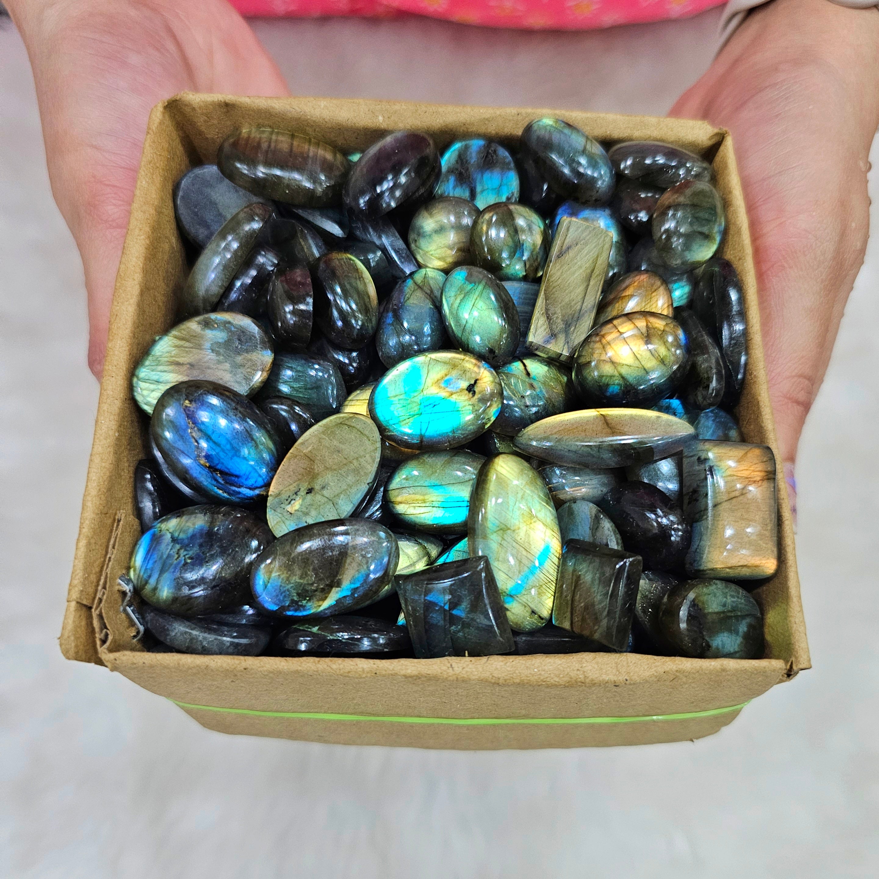 150 Pcs of Multi Fire Labradorite Cabochon | 18mm to 25mm size box | Flash in all Pieces - The LabradoriteKing