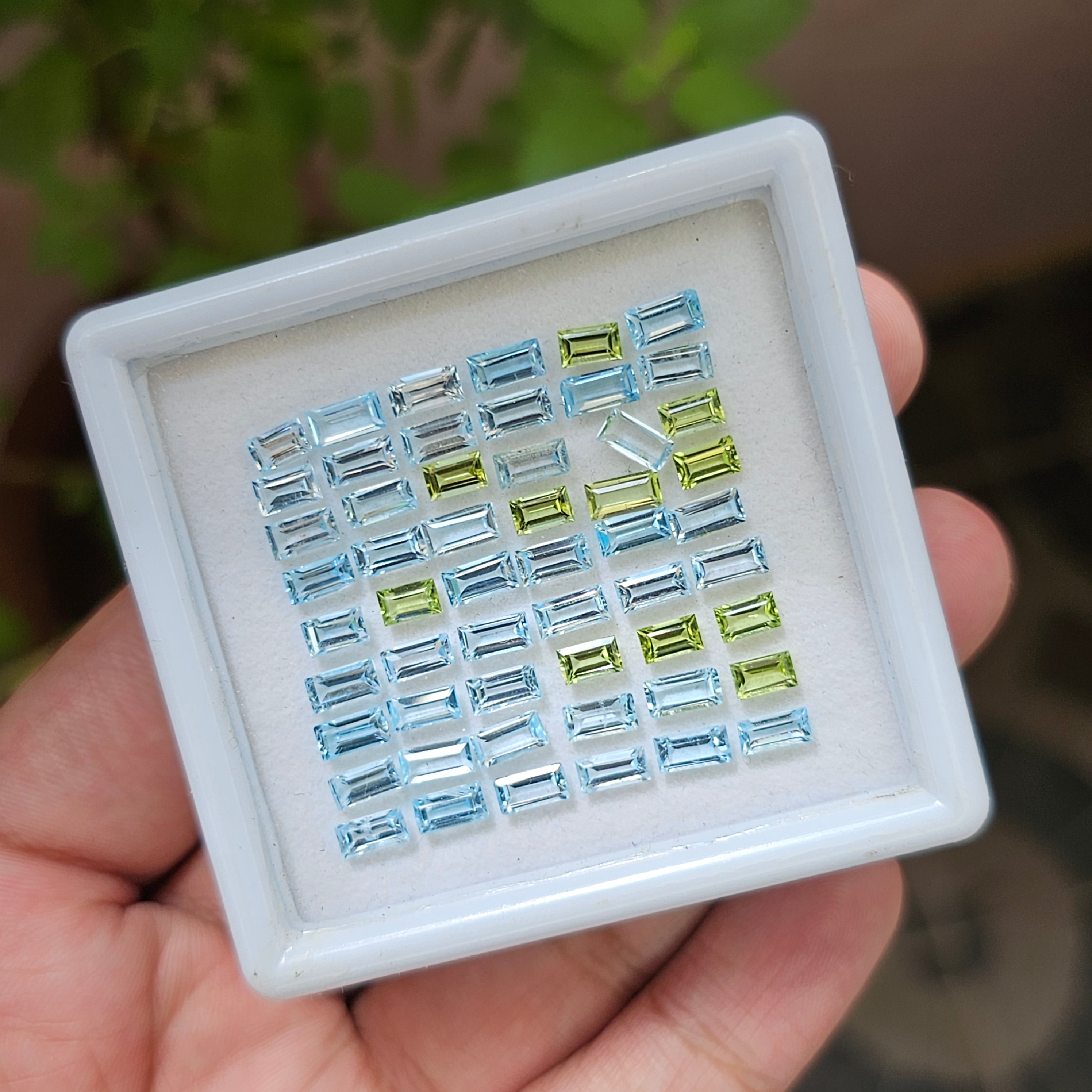 54 Pcs Of Natural Peridot & Blue Topaz Faceted | Shape: Rectangle | Size:5-6mm - The LabradoriteKing