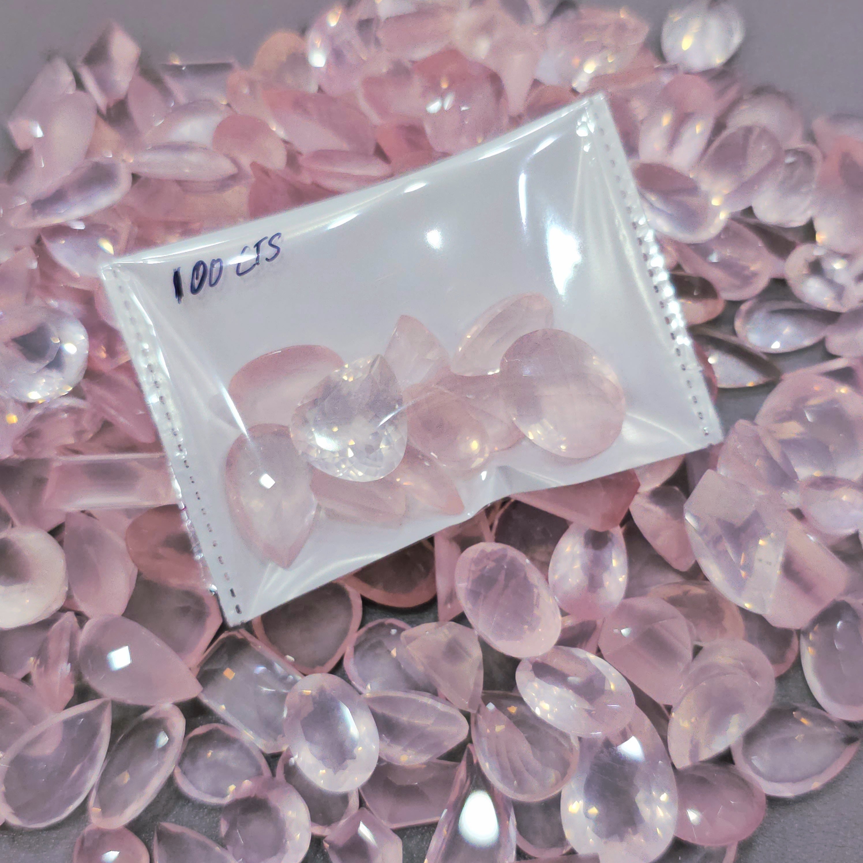 100 Carat Scoop of High Quality Faceted Rosequartz | 15-25mm sizes | 10 Pcs approx - The LabradoriteKing