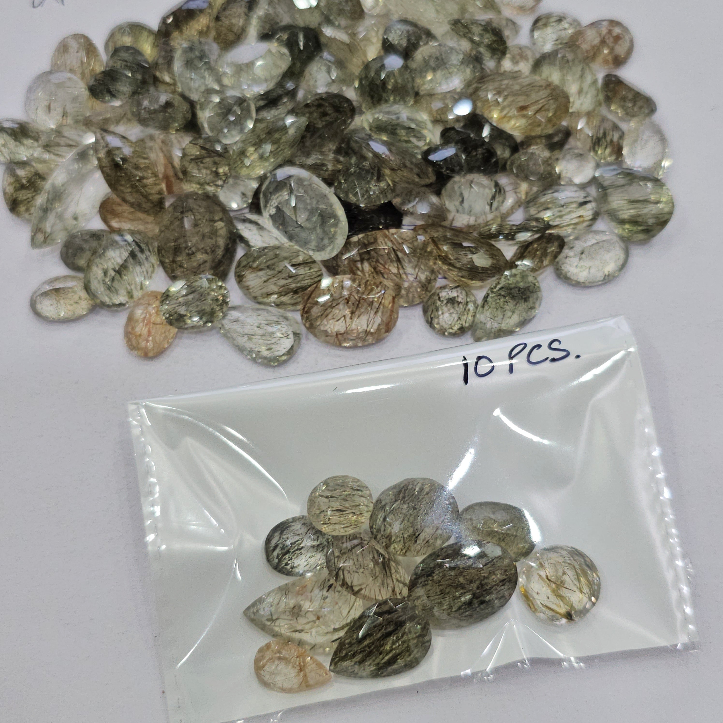 10 Pcs Prasiolite with black and copper Rutile - The LabradoriteKing