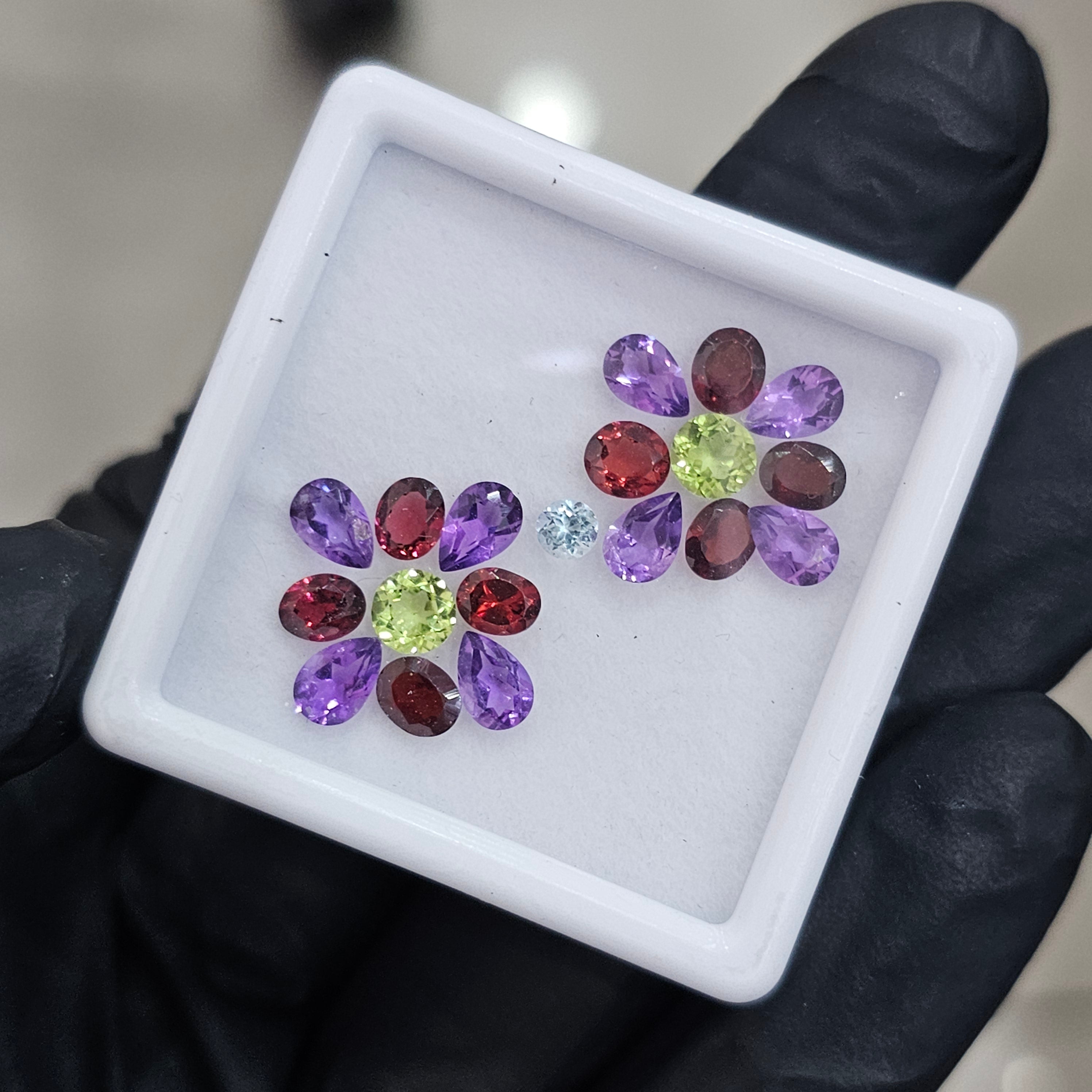 19 Pcs Of Natural Garnet, Peridot, Blue Topaz & Amethyst Faceted | Shape: Mix| Size:3-6mm - The LabradoriteKing