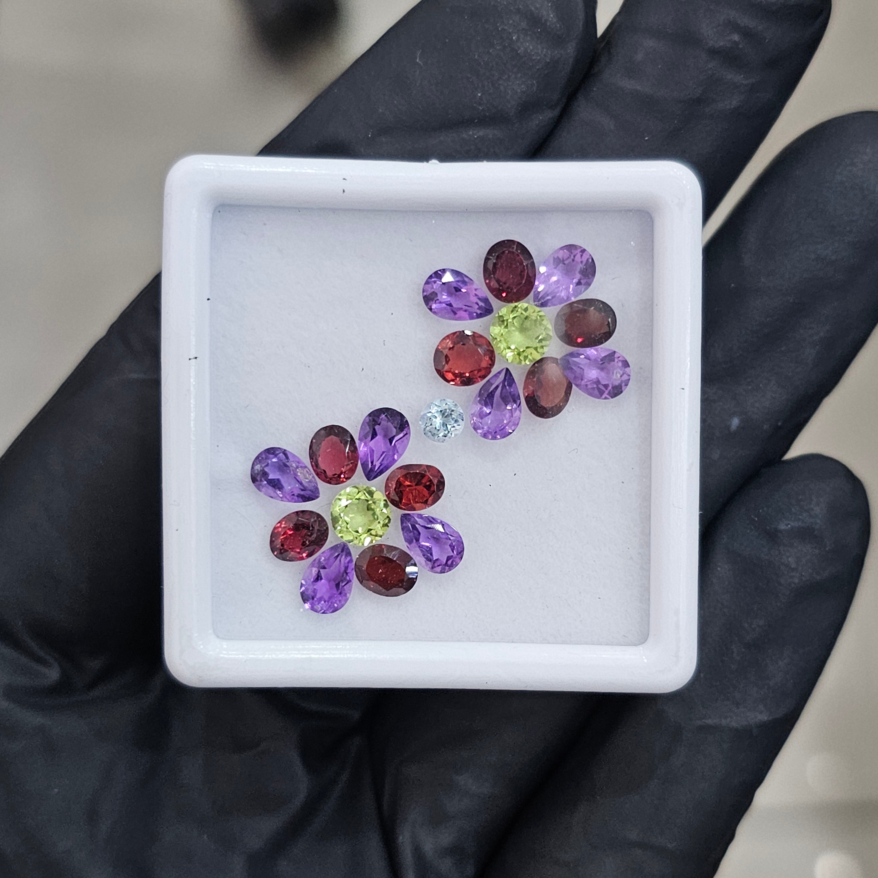 19 Pcs Of Natural Garnet, Peridot, Blue Topaz & Amethyst Faceted | Shape: Mix| Size:3-6mm - The LabradoriteKing