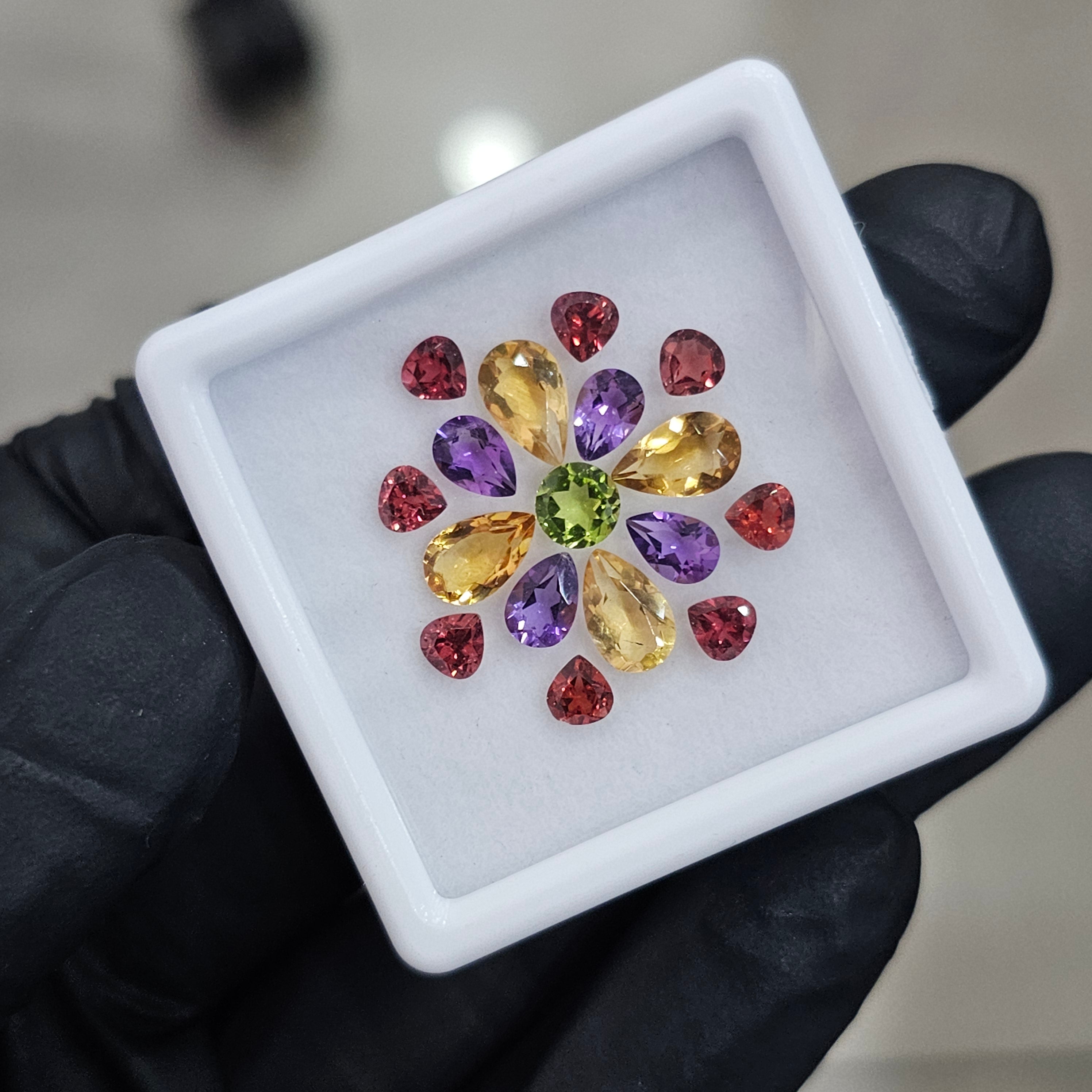 17 Pcs Of Natural Garnet, Peridot, Citrine & Amethyst Faceted | Shape: Mix| Size:4-8mm - The LabradoriteKing