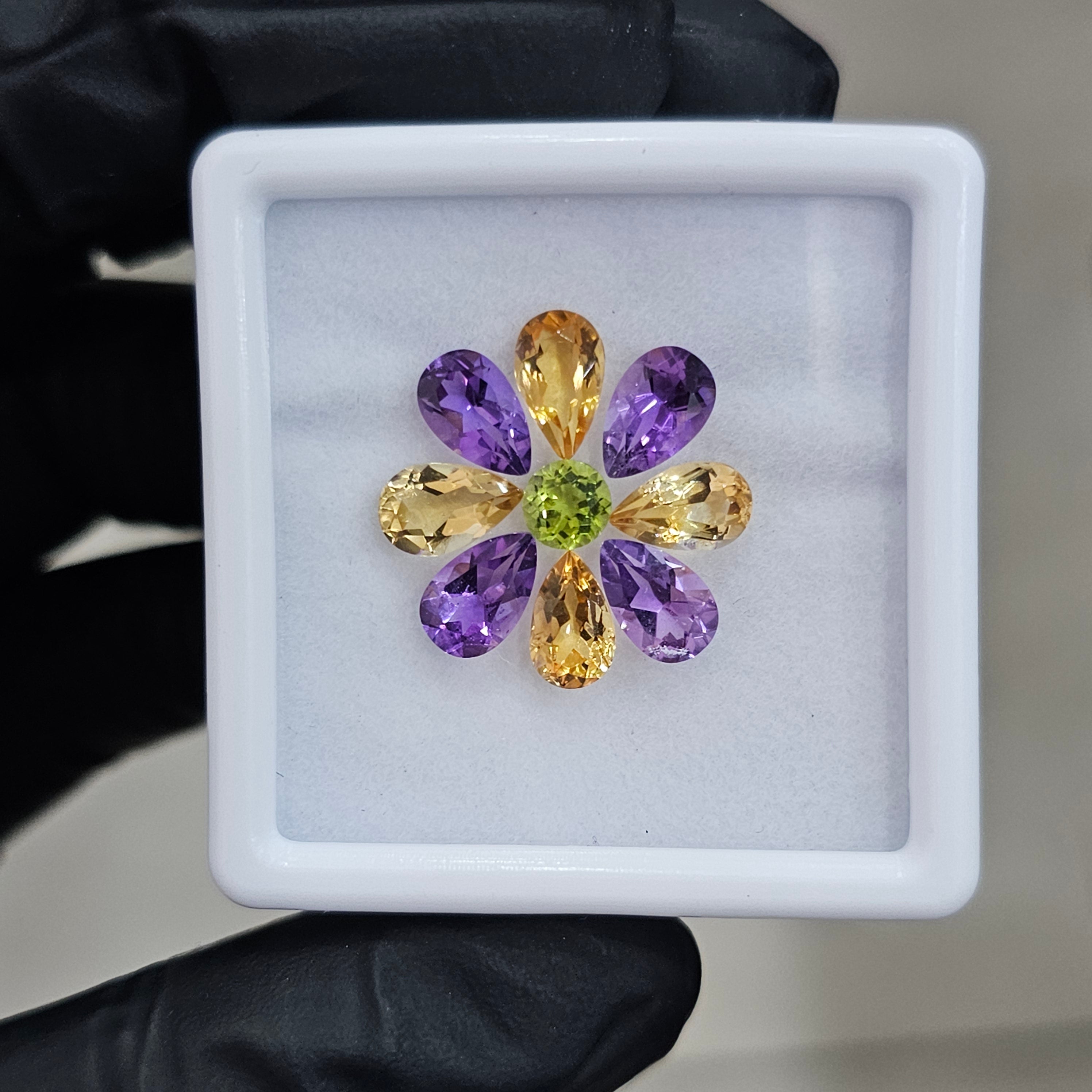 9 Pcs Of Natural Peridot, Citrine & Amethyst Faceted | Shape: Mix| Size:5-8mm - The LabradoriteKing