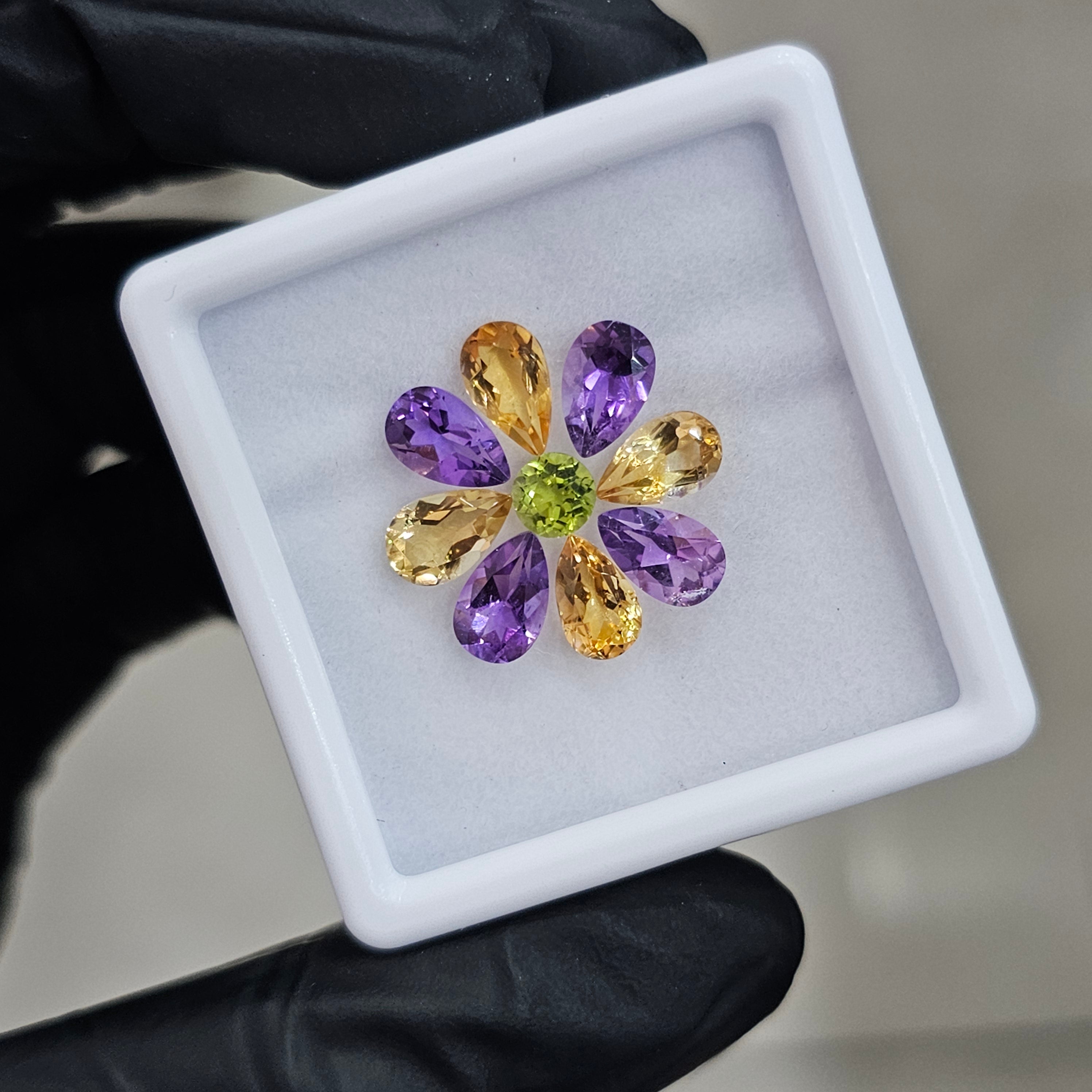 9 Pcs Of Natural Peridot, Citrine & Amethyst Faceted | Shape: Mix| Size:5-8mm - The LabradoriteKing